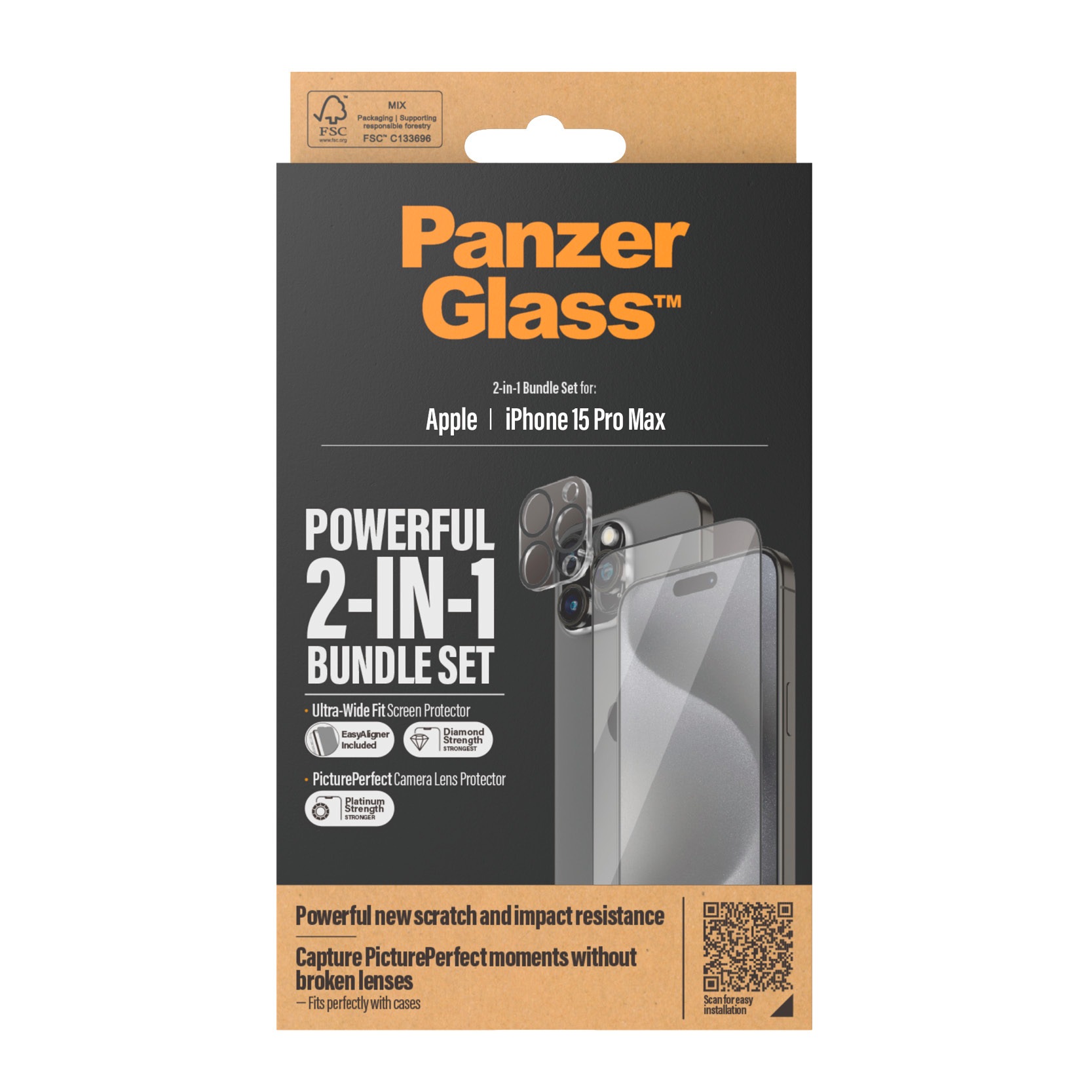 PanzerGlass Displayschutzglas »2-in-1-Pack Screen und Camera Protector«, für iPhone 15 Pro Max, Ultra Wide Fit