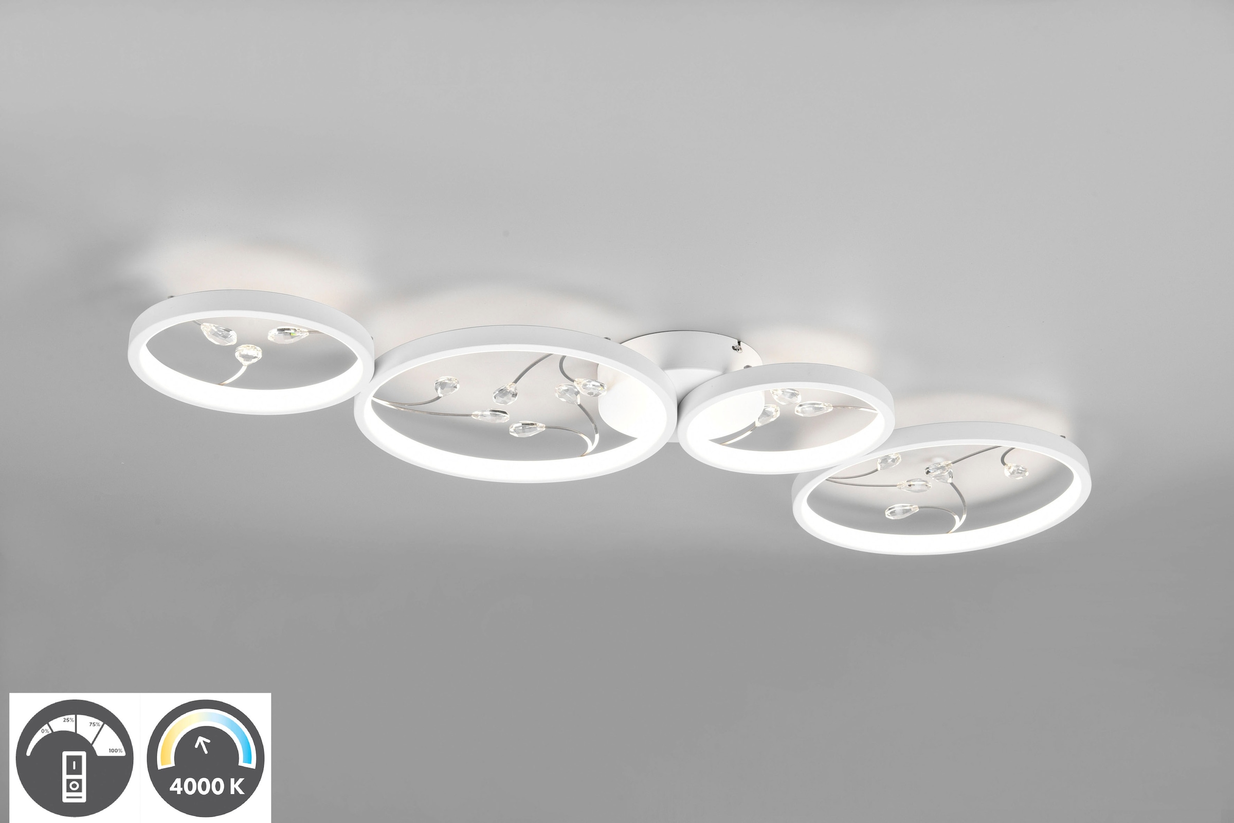 TRIO Leuchten LED 37W Glas-Deko, | Dimmstufen, mit Deckenlampe »Groovy«, 3 Deckenleuchte 1 4800 4000K LED BAUR flammig-flammig, Lumen