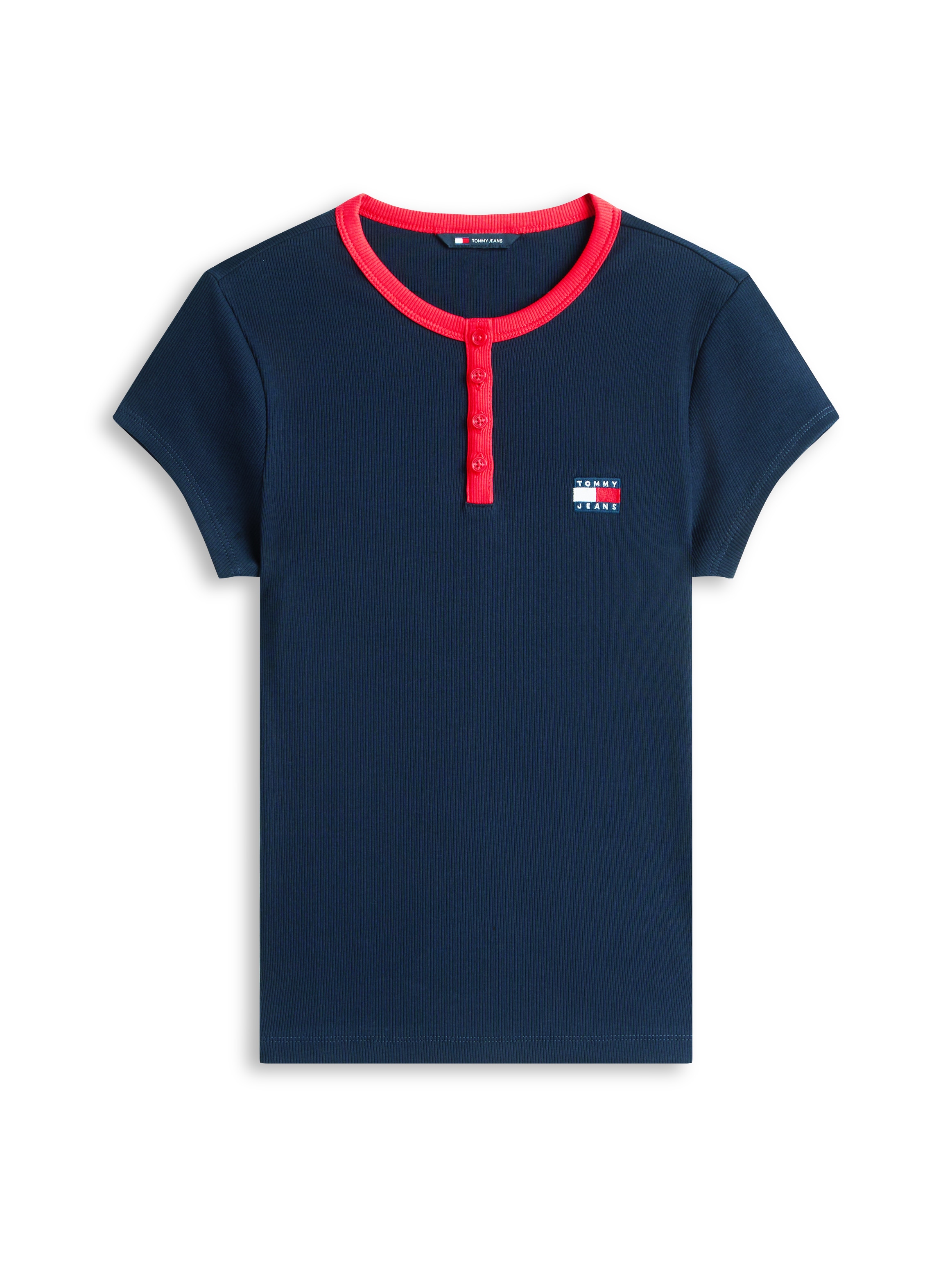 Tommy Jeans Henleyshirt »TJW SLIM HENLEY BADGE SS TEE« mit Kontrastdetail