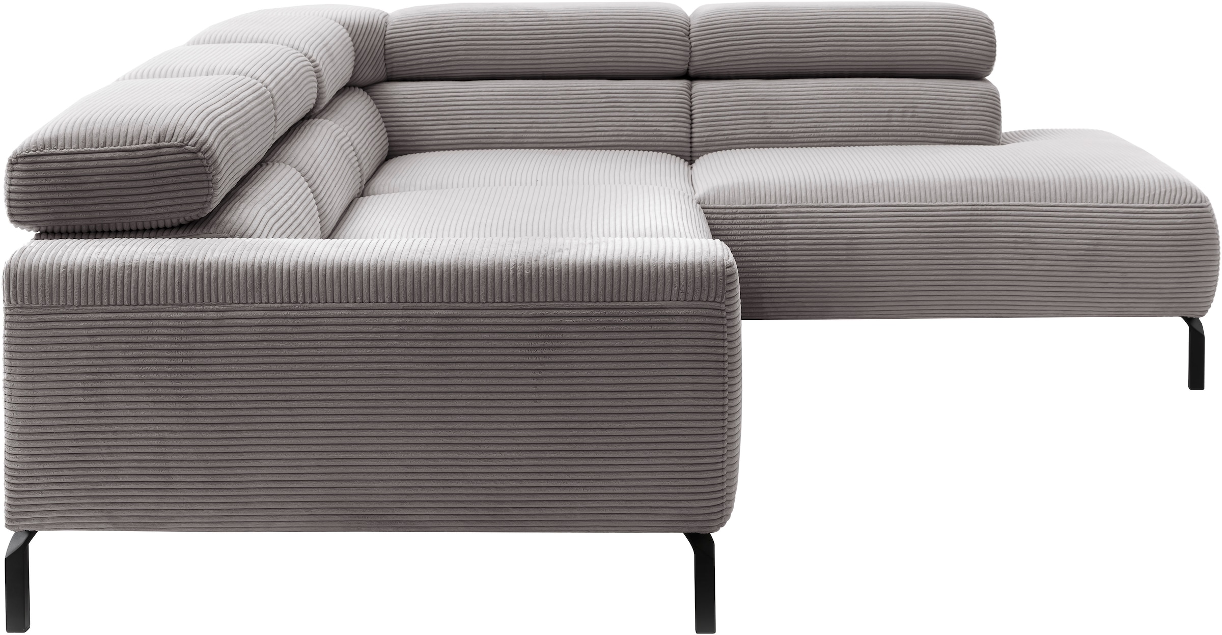 Places of Style Ecksofa »Antonelli, L-Form, inkl. Kopfteilverstellung, Breite 276 cm«, mit elektrischer Sitztiefenverstellung, in Cord, grau