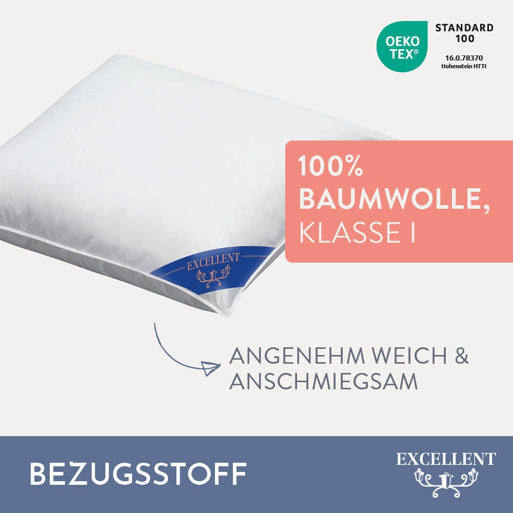 Excellent 3-Kammer-Kopfkissen »Wien«, Füllung: 60% Daunen / 40% Federn (Außenkammern) und 100% Federn (Innenkammer), Bezug: 100% Baumwolle, (1 St.), Kopfkissen in 40x80 und 80x80 erhältlich