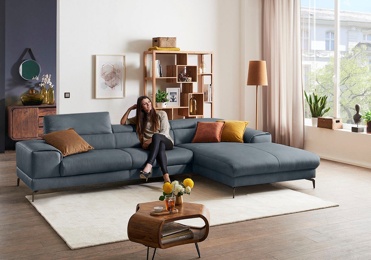W.SCHILLIG Ecksofa »piedroo, Designsofa mit tollem Sitzkomfort, bequem und elegant, L-Form«, Kopfteilverstellung, wahlweise mit Sitztiefenverstellung, Breite 343cm