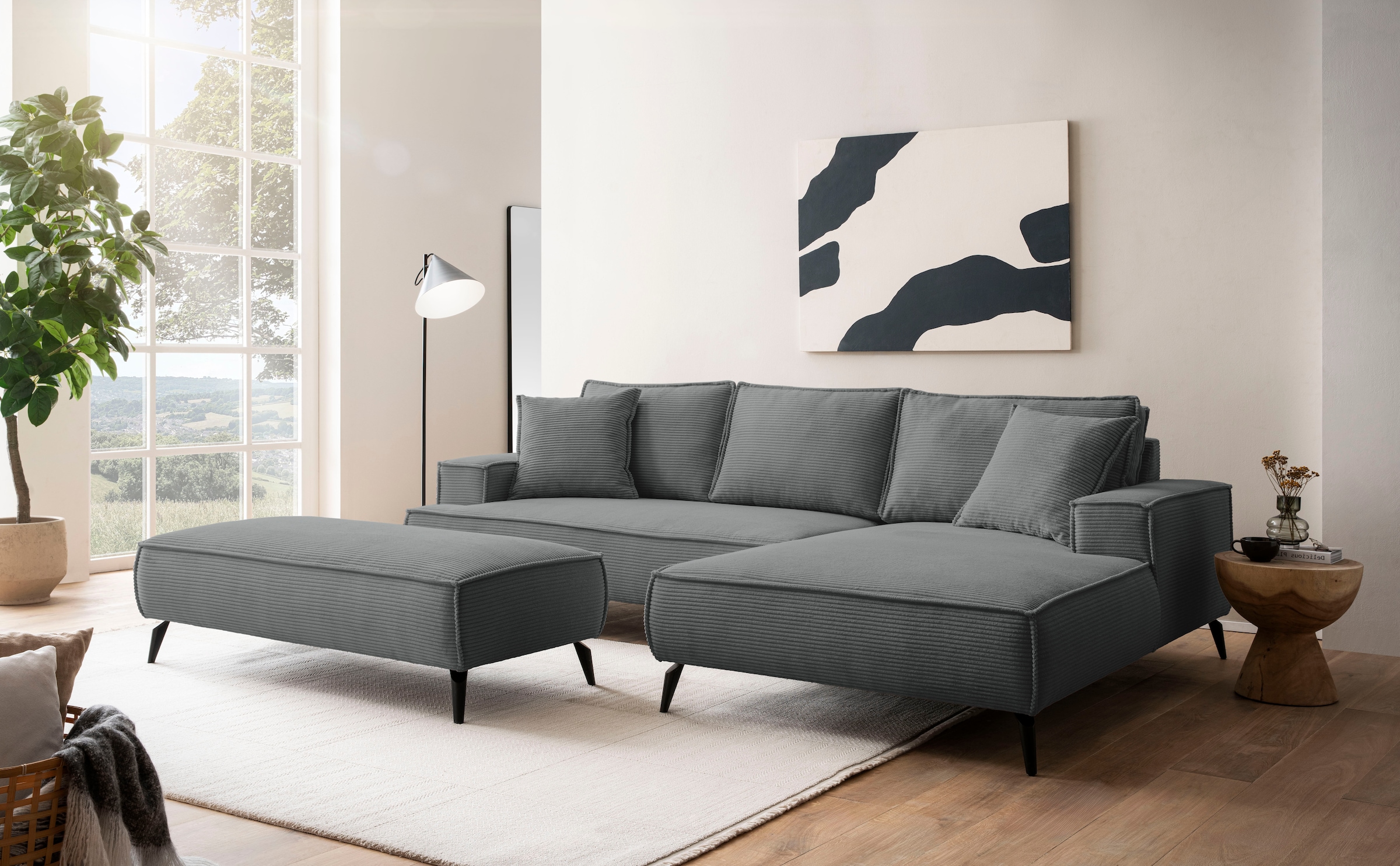 andas Ecksofa »TVINNU, L-Form in Cord, Sofa«, wahlweise Recamiere rechts/links, schwarze Füße, bequemer Sitzkomfort