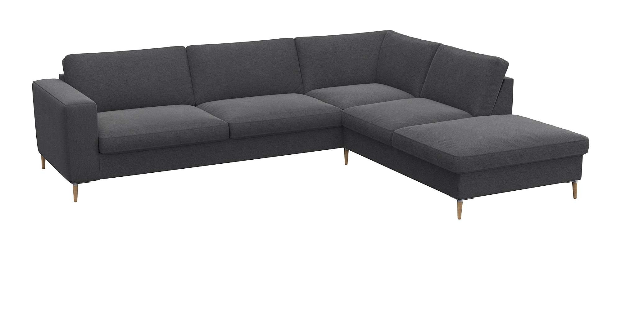 FLEXLUX Ecksofa »Fiore, Sitzaufbau mit hochwertigem Kaltschaum für mehr Sitzkomfort« breite Armlehnen,  L-Form, Füße Alu/Eiche