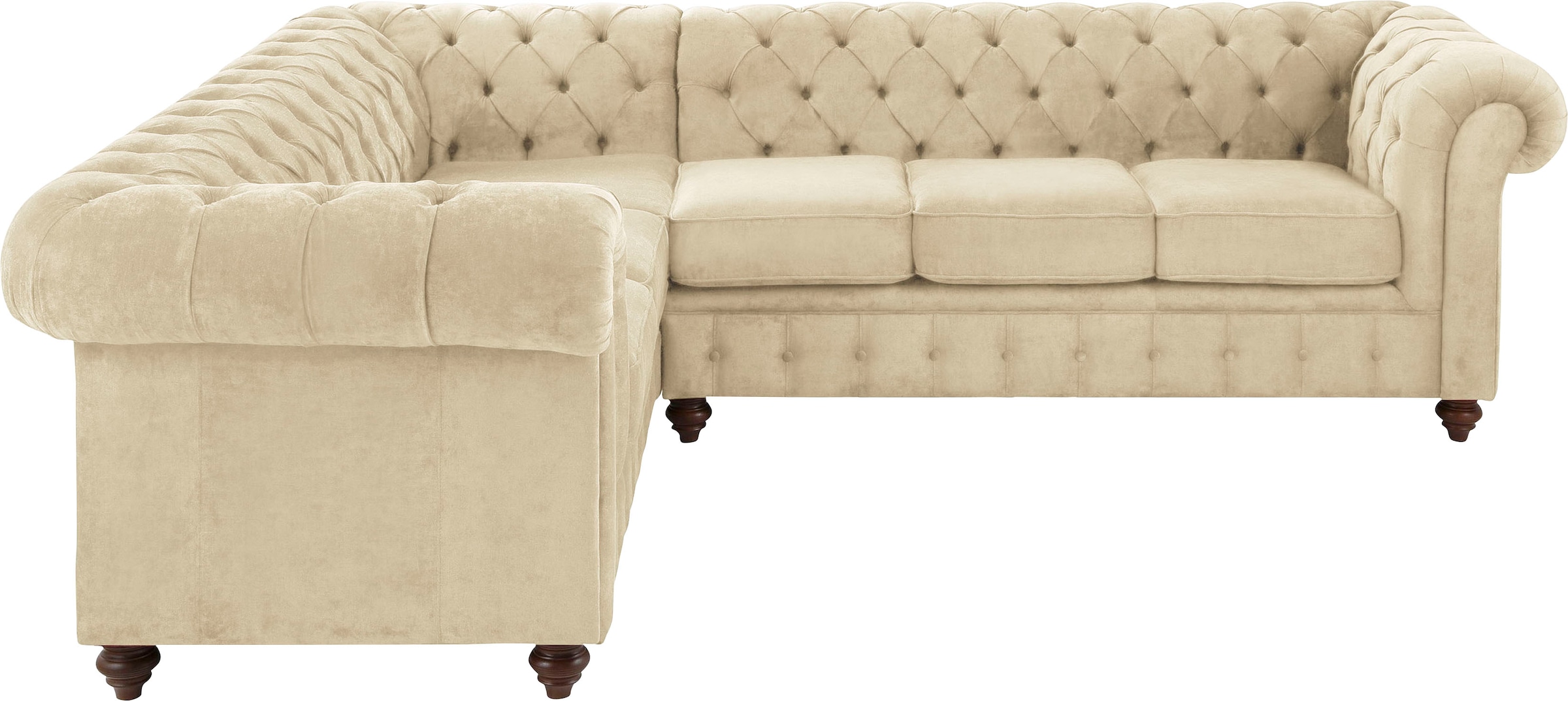 Home affaire Chesterfield-Sofa "Duc Ecksofa L-Form", hochwertige Knopfheftung im Rücken, Samtoptik mit changierender Opt