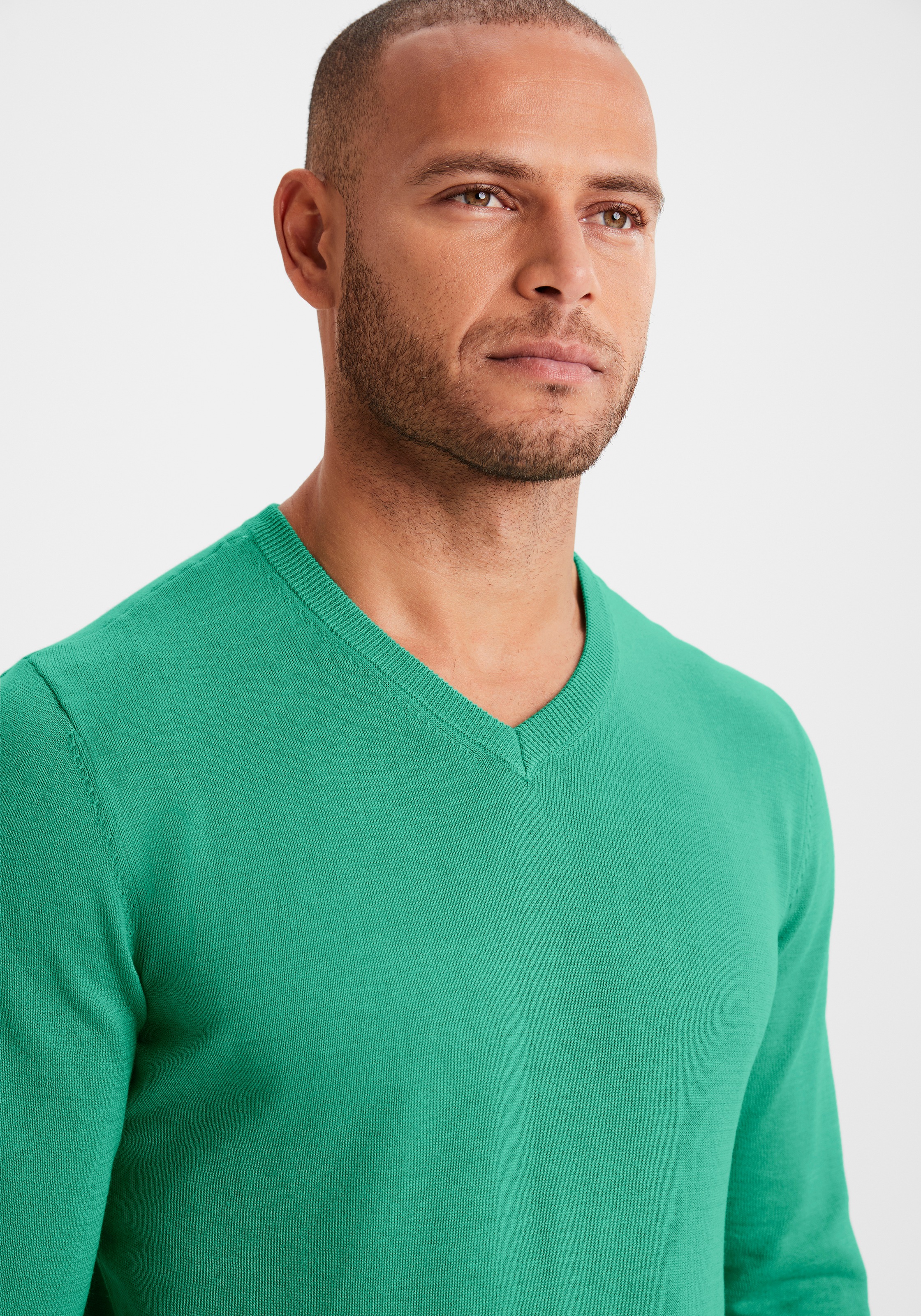 Strickpullover H.I.S, Herren, Gr. XL (56/58), grün, Feinstrick, Obermaterial: 60% Baumwolle, 40% Polyester, unifarben, Basic, regular fit normal, V-Ausschnitt, Strickbündchen, Pullover Strickpullover, mit V-Ausschnitt, Pullover aus Feinstrick, Baumwollmis 2