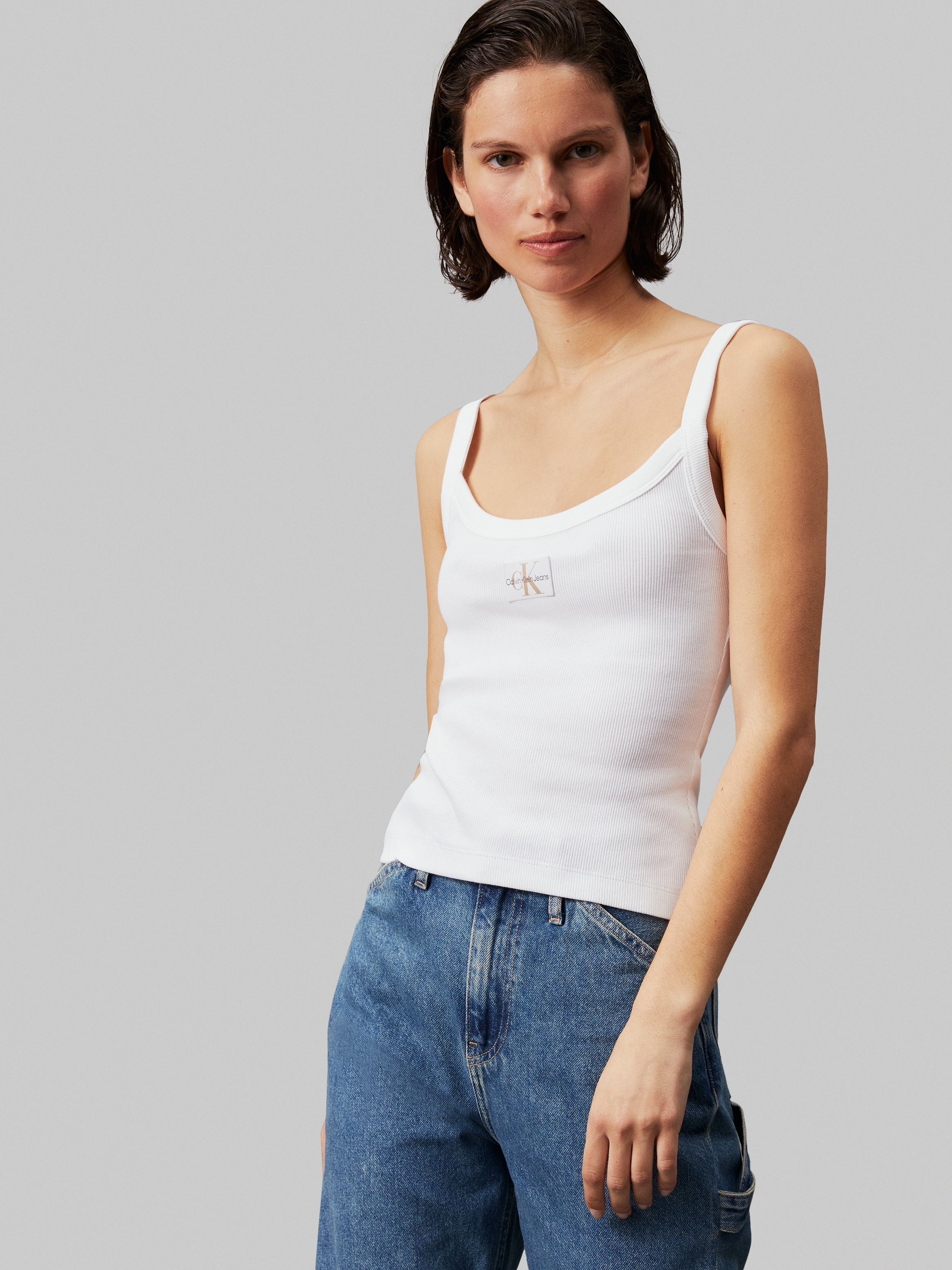 Calvin Klein Jeans Spaghettitop »WOVEN LABEL RIB TANK«, mit Logopatch