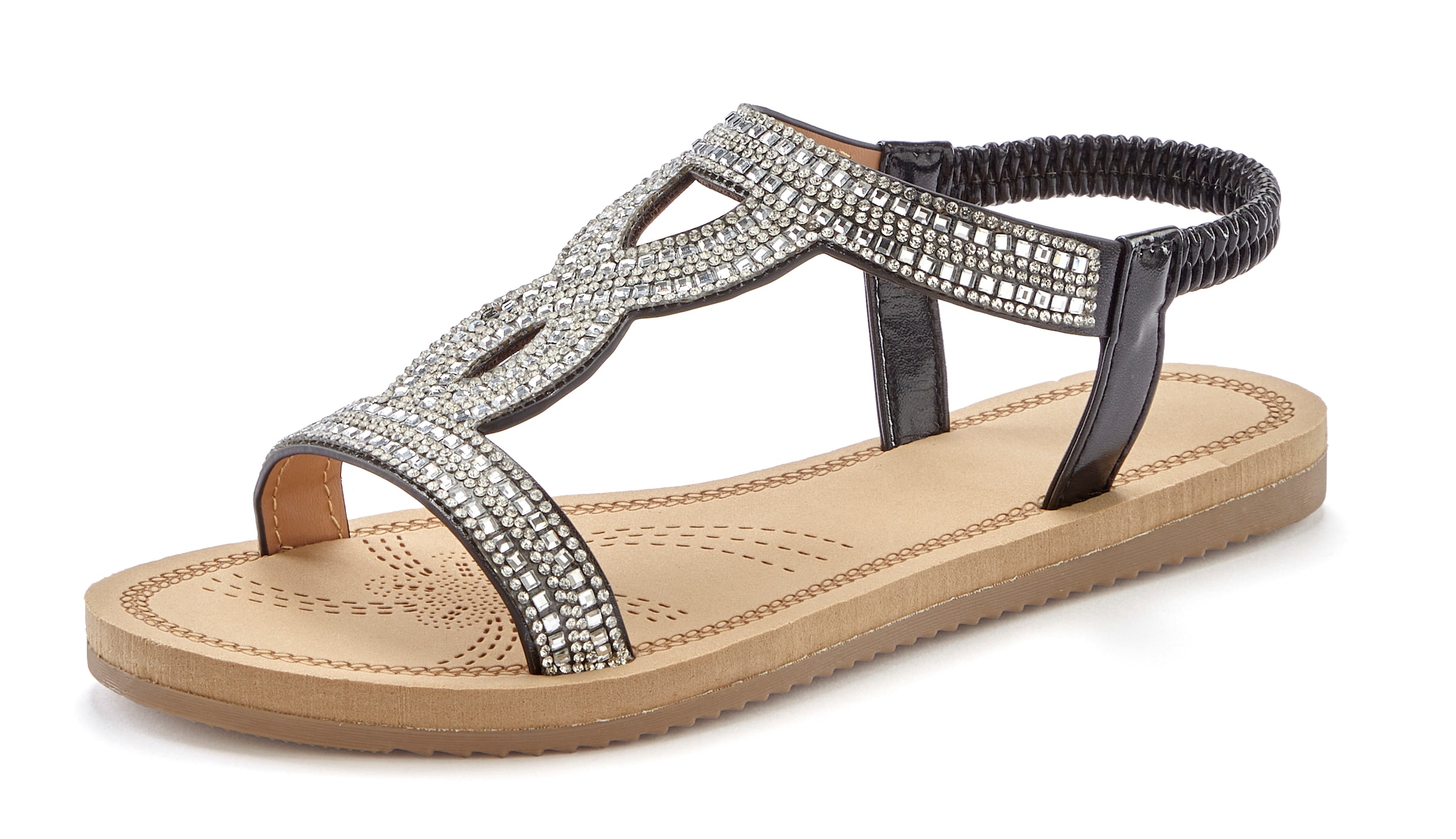 Vivance Sandale »Sandalette, Sommerschuh, offener Schuh«, mit elastischen Riemchen und Glitzersteinchen VEGAN