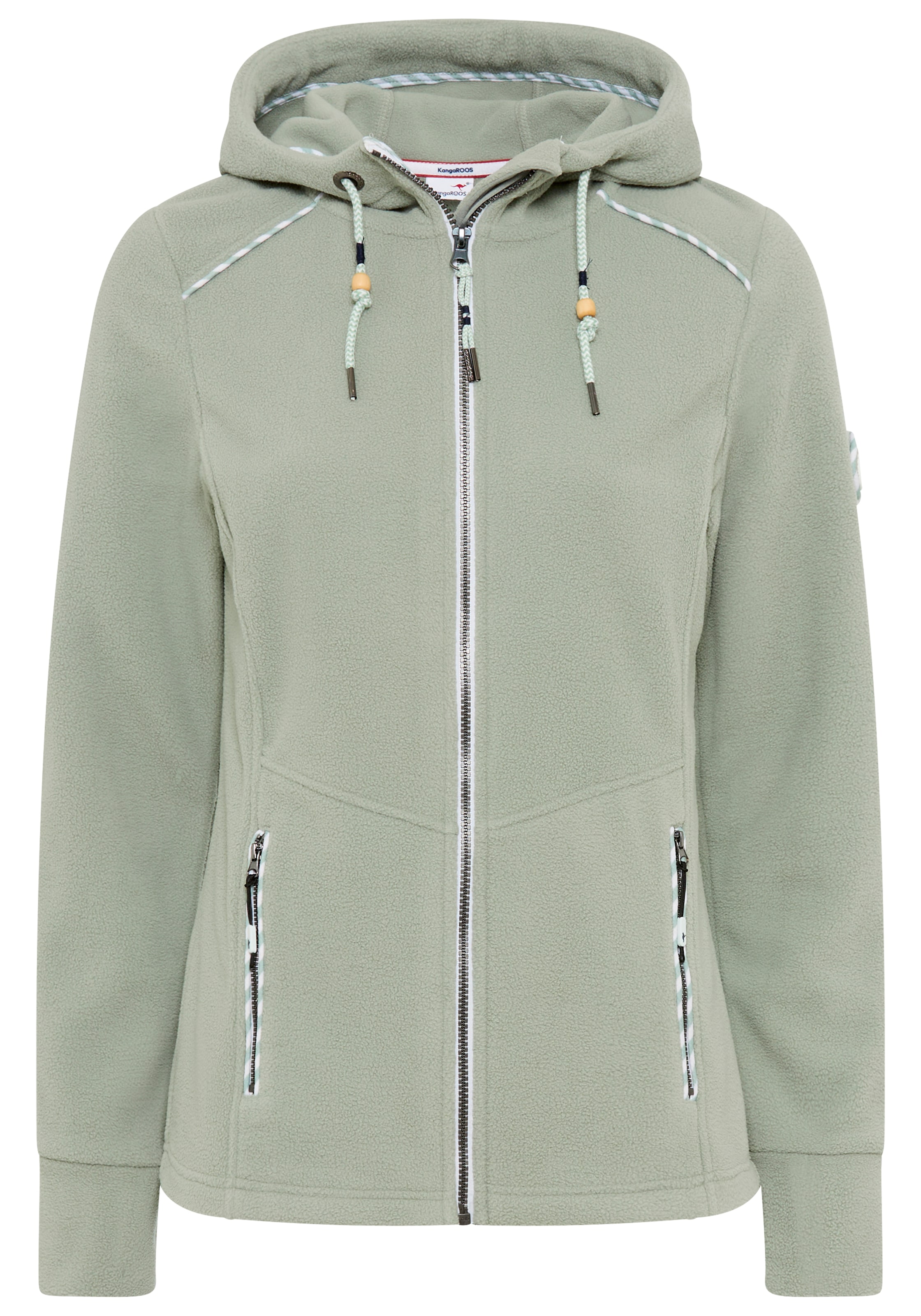 KangaROOS Fleecejacke, mit Kapuze, figurbetonte Passform, mit Kapuze und Kordelzug, Übergangsjacke