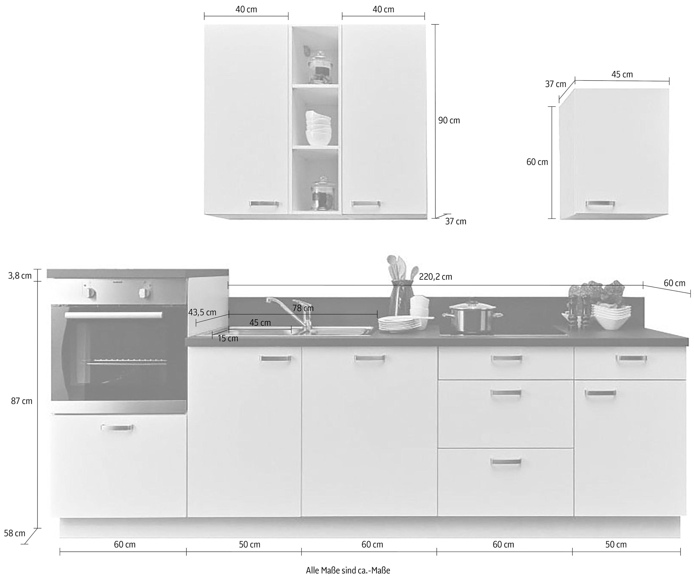 Express Küchen Küchenzeile »Bari«, Soft-Close-Funktion und Vollauszügen, vormontiert, Breite 280 cm