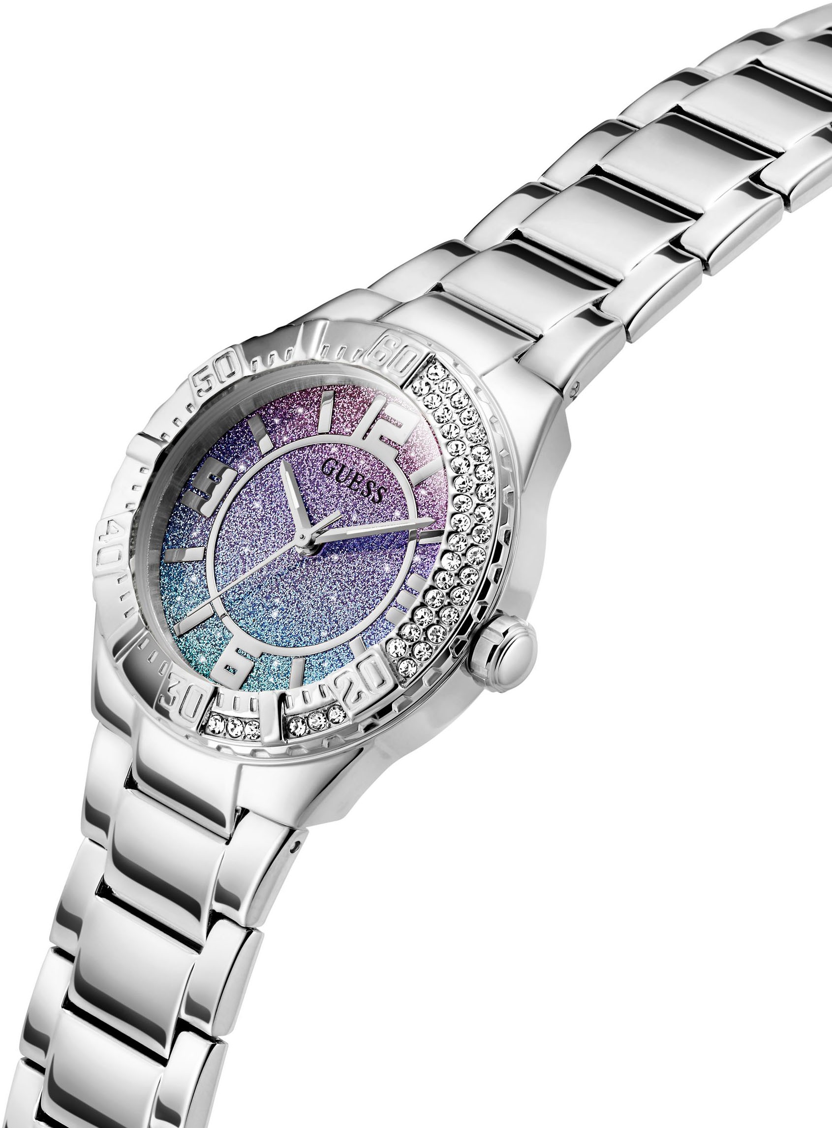 Guess Quarzuhr »SANGRIA«, Armbanduhr, Damenuhr, Edelstahlarmband