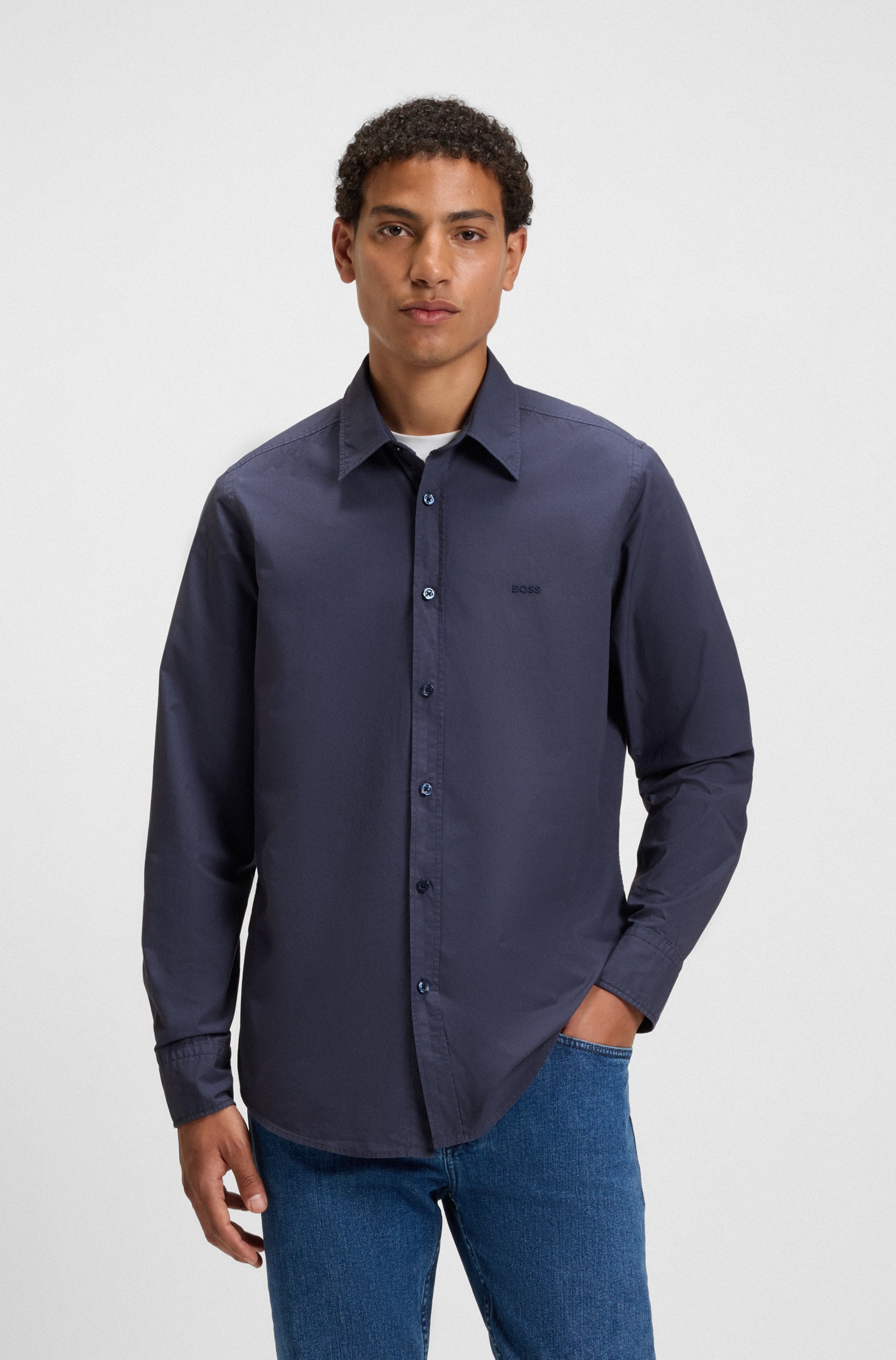 BOSS ORANGE Langarmhemd "Relegant Regular Fit" Baumwolle mit BOSS Stickerei und klassischem Kent Kragen