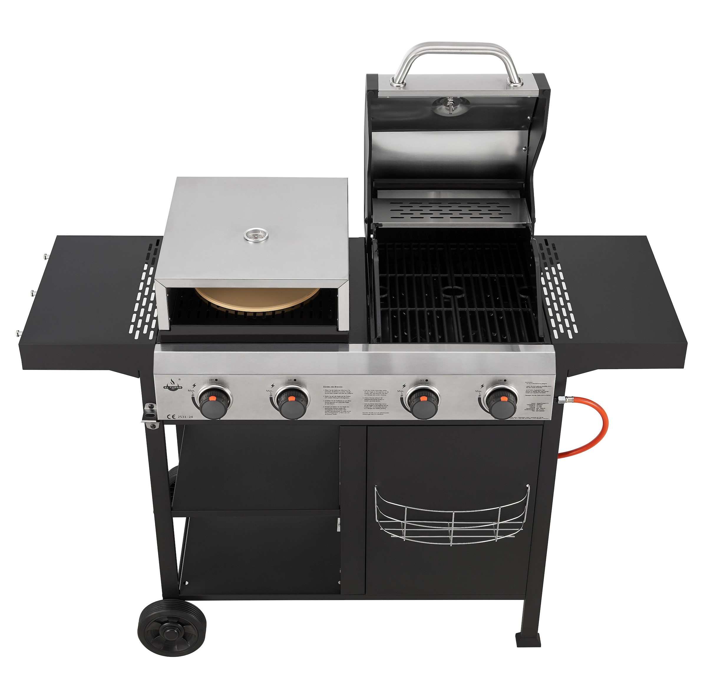 El Fuego Gasgrill »Kombigrill 3-in-1 Boston«, inkl. Pizzastein und Planchaplatte als Zubehör