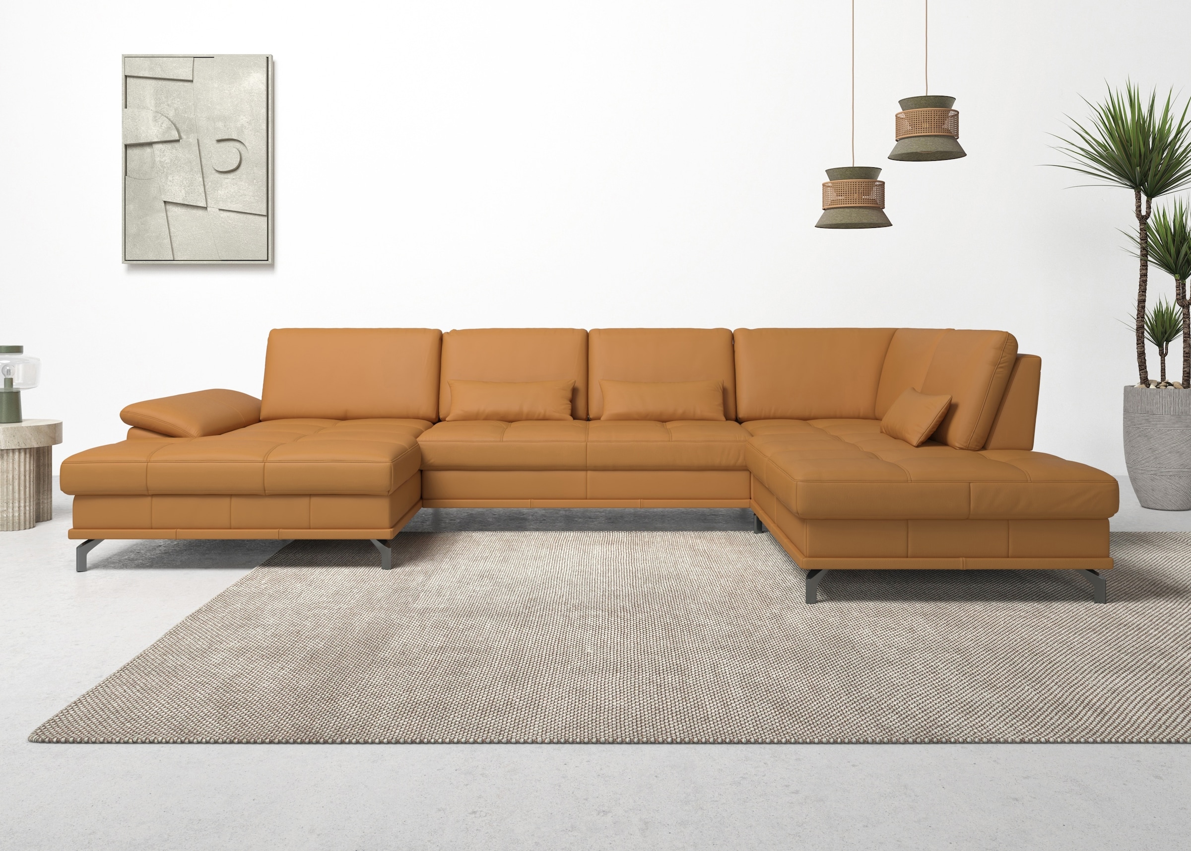 OTTO home Wohnlandschaft "Costello U-Form, B: 363 cm mit Sitztiefen-, Armteilverstellung &" 3 Nierenkissen, optional Schlaffunktion & Bettkasten