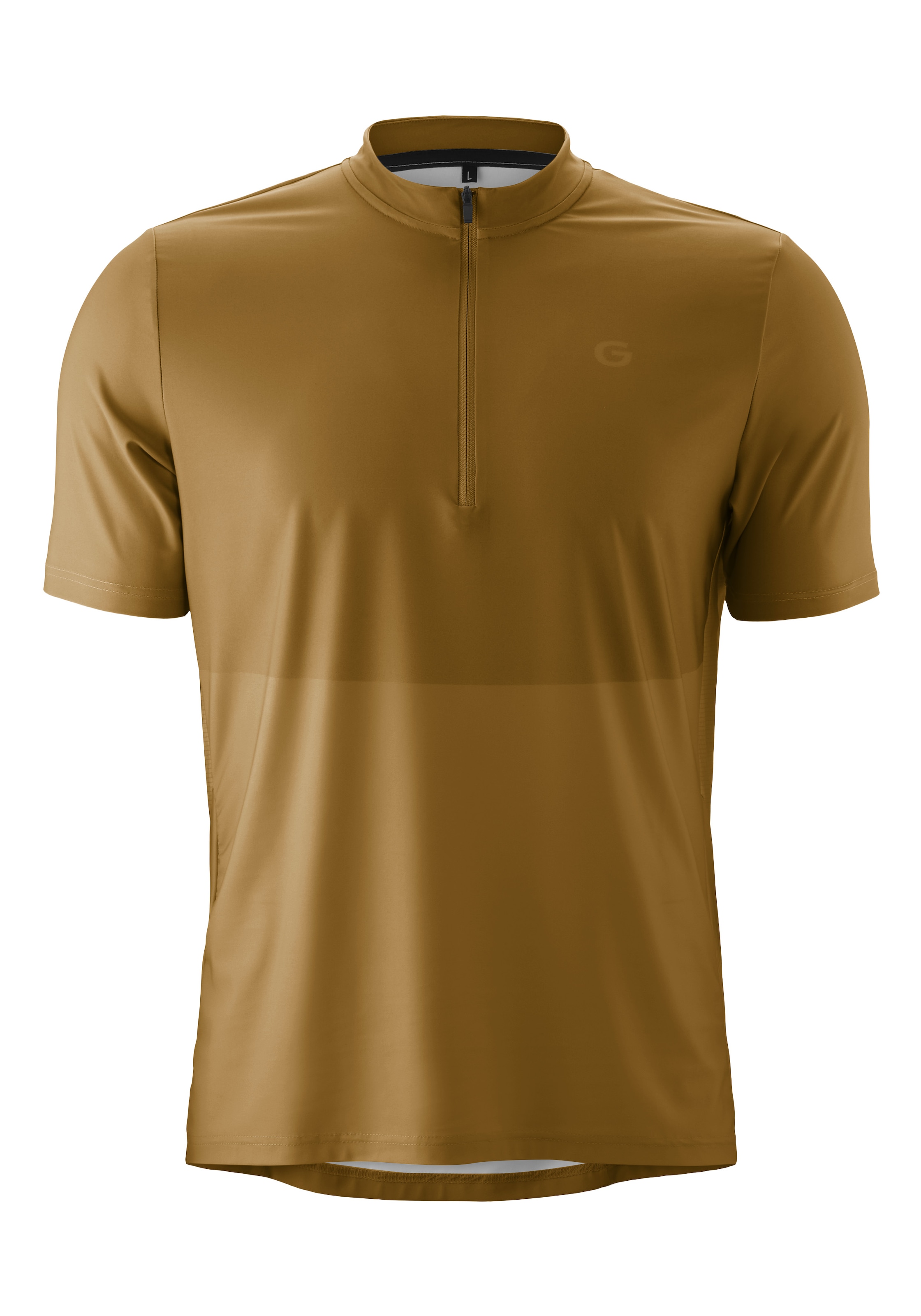 Radtrikot GONSO "Adventure Jersey Halfzip M", Gr. 3XL, hellbraun, 88% Polyester, 12% Elasthan, Rundhals, Trikots, Herren Fahrradtrikot, modernes Half-Zip Trikot mit Rückentasche