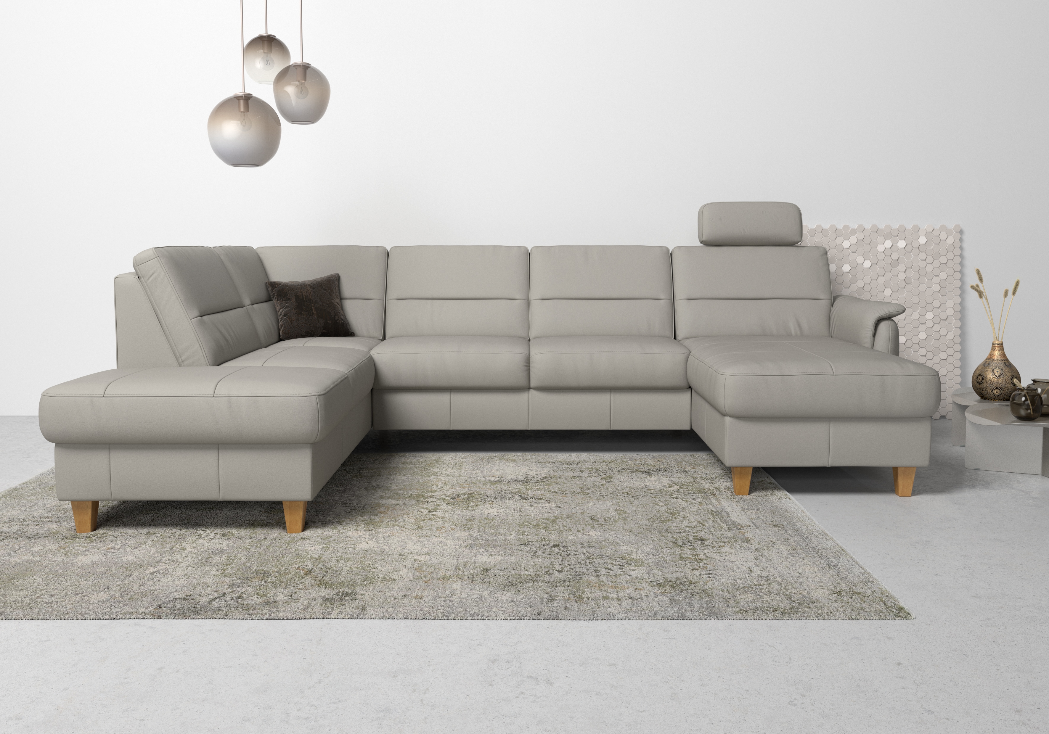 Home affaire Wohnlandschaft "Palmera U-Form, B: 308 cm, große Stoff + Leder Auswahl" optional Schlaffunktion & Bettkasten, Federkern, XXL-Wohnlandschaft