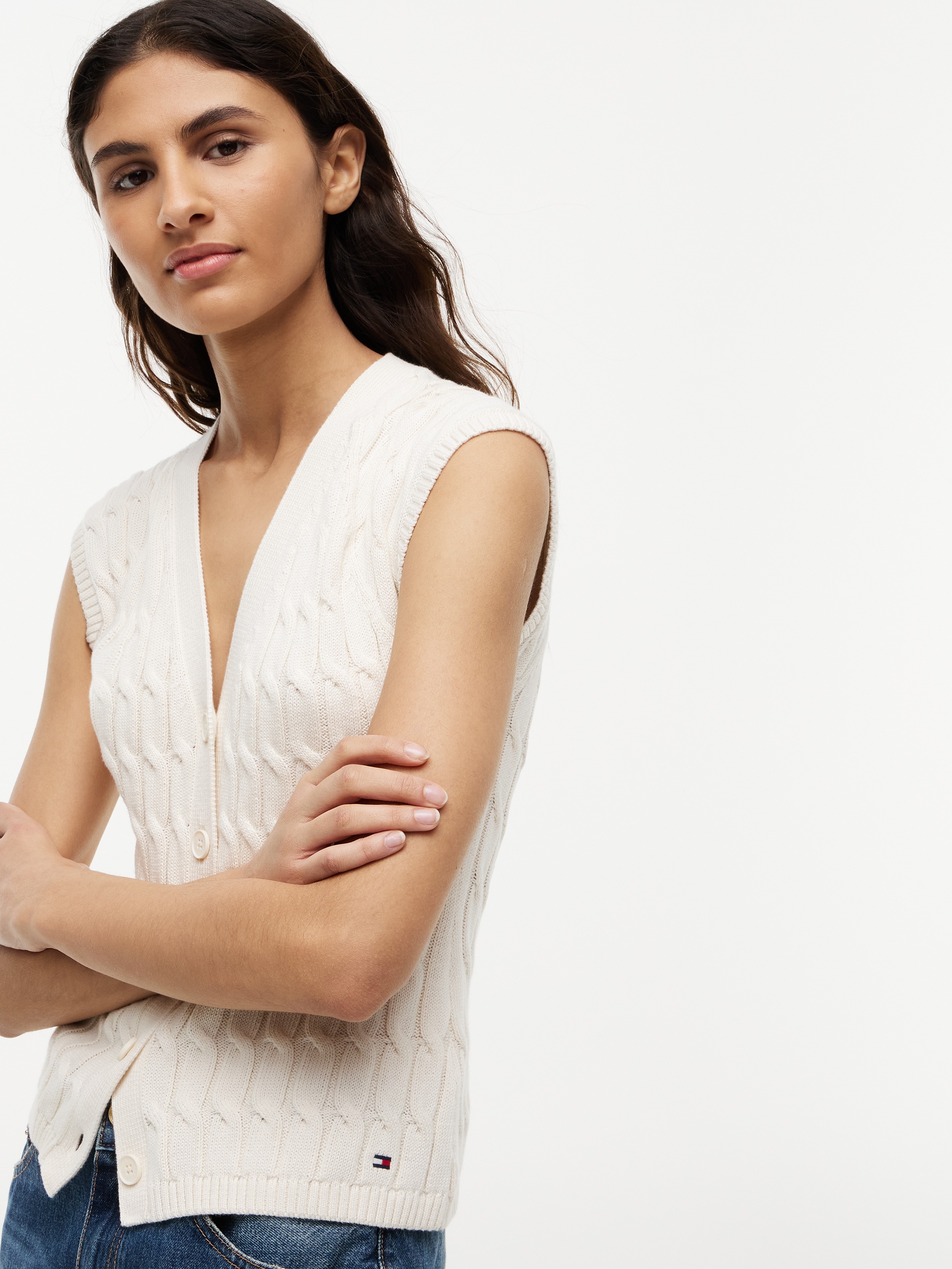 Tommy Hilfiger Strickweste »MID GG CABLE VEST CARDI« Baumwolle, mit Zopfstrickmuster