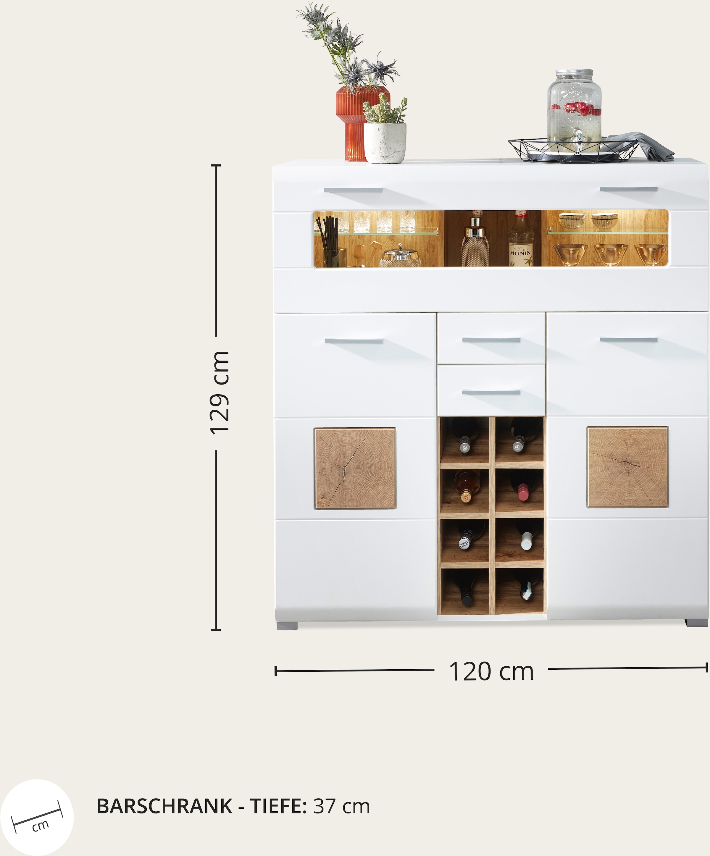 Innostyle Barschrank »FUN PLUS, TOPSELLER!« Barschrank, OTTOs Choice,  Maße: 120 x 129 x 37 cm (B/H/T), mit LED-Beleuchtung