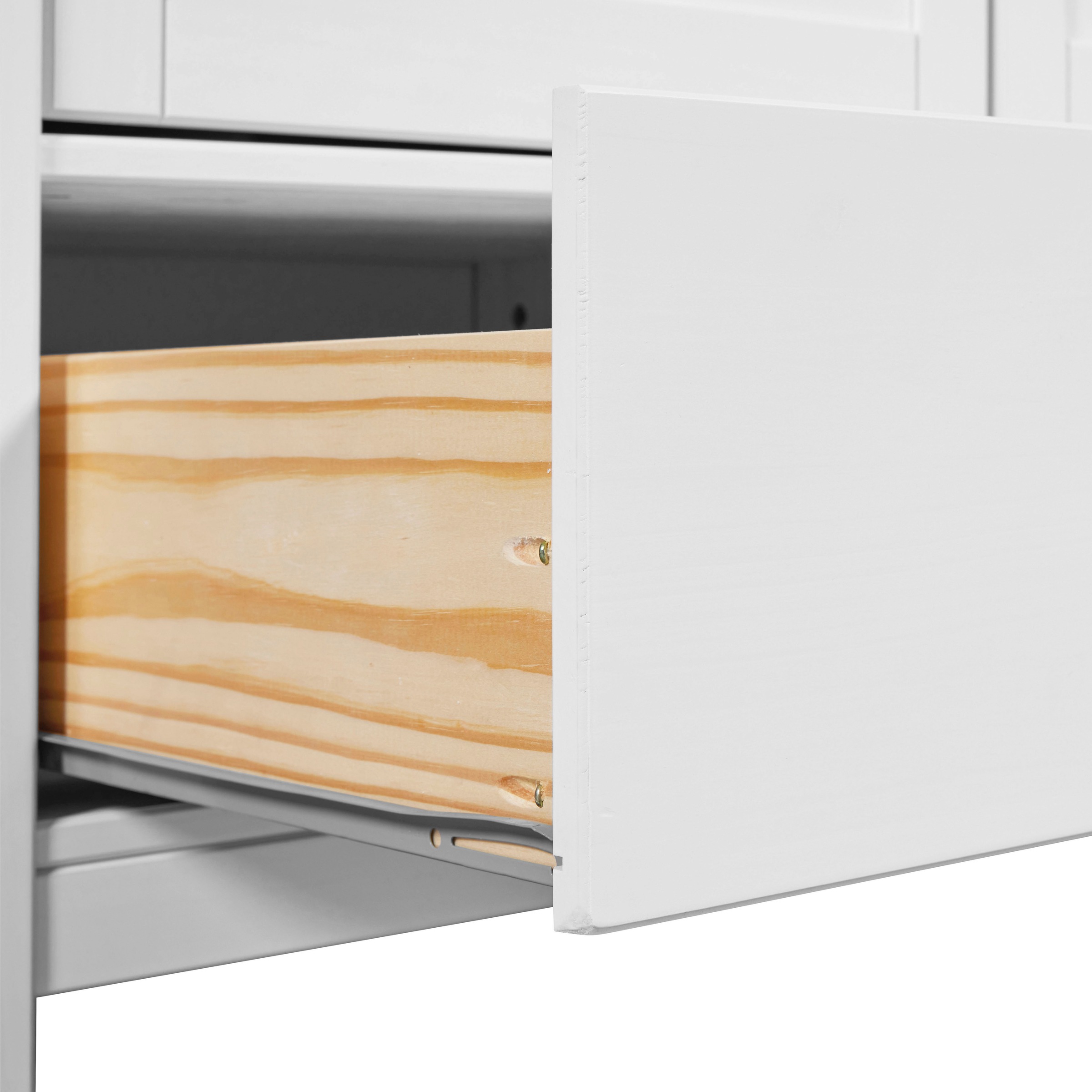 Inter Link Wäscheschrank »Pinora, 2 Türen, Kiefer Massivholz Weiss, Silberne Metallgriffe« 1 Stk. tlg. Inkl. Einlegeböden & 2 Schubladen, Skandi Look, 107 x 45 x 140 cm