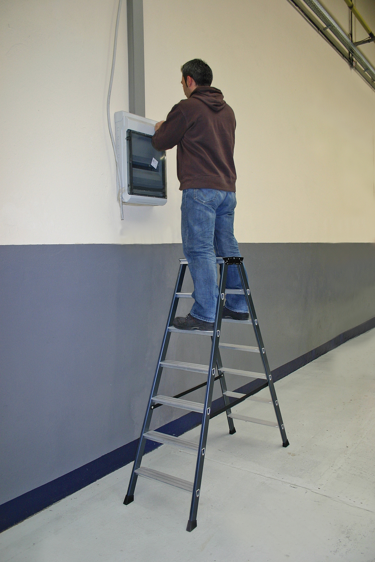 KRAUSE Doppelleiter »SePro D«, Alu eloxiert, 2x7 Stufen, Arbeitshöe ca. 306 cm