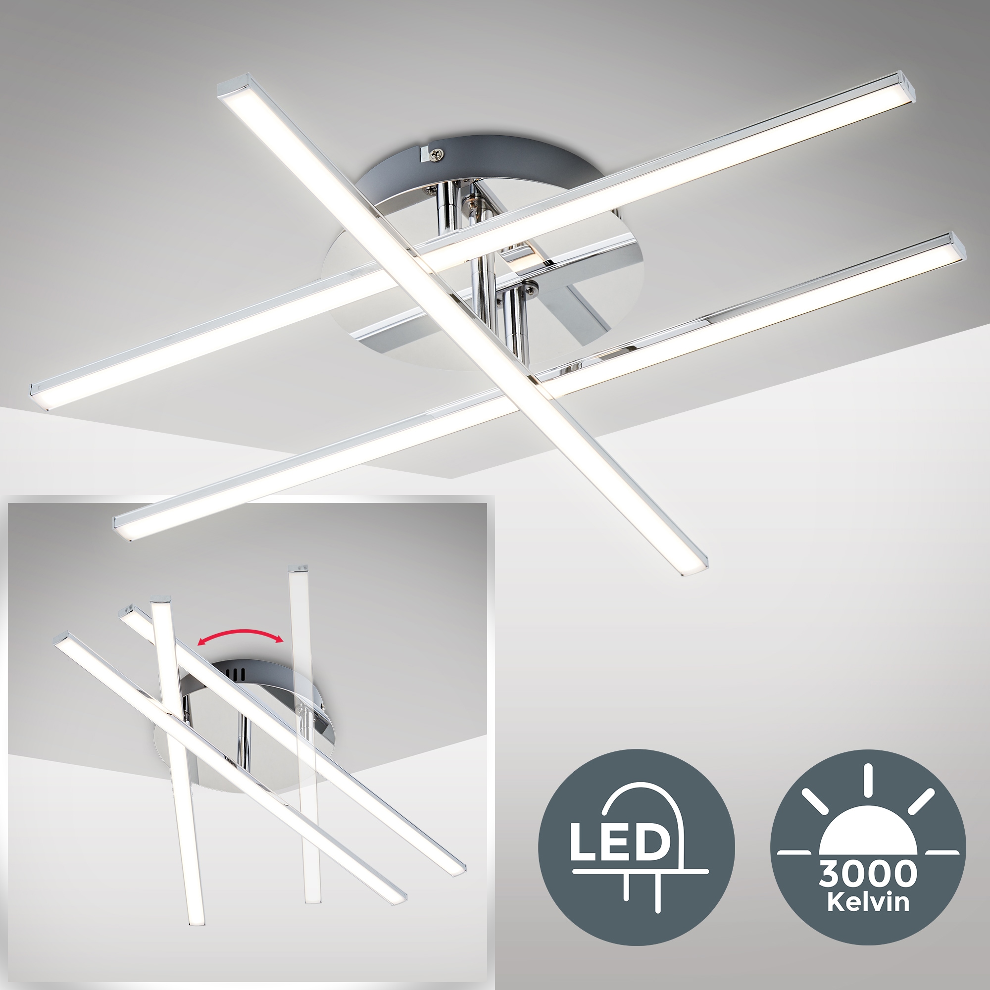 Design | 1 Wohnzimmer LED chrom LED Deckenleuchte, flammig-flammig, BAUR 12,5W inkl. Decken-Lampe B.K.Licht modern 1150lm