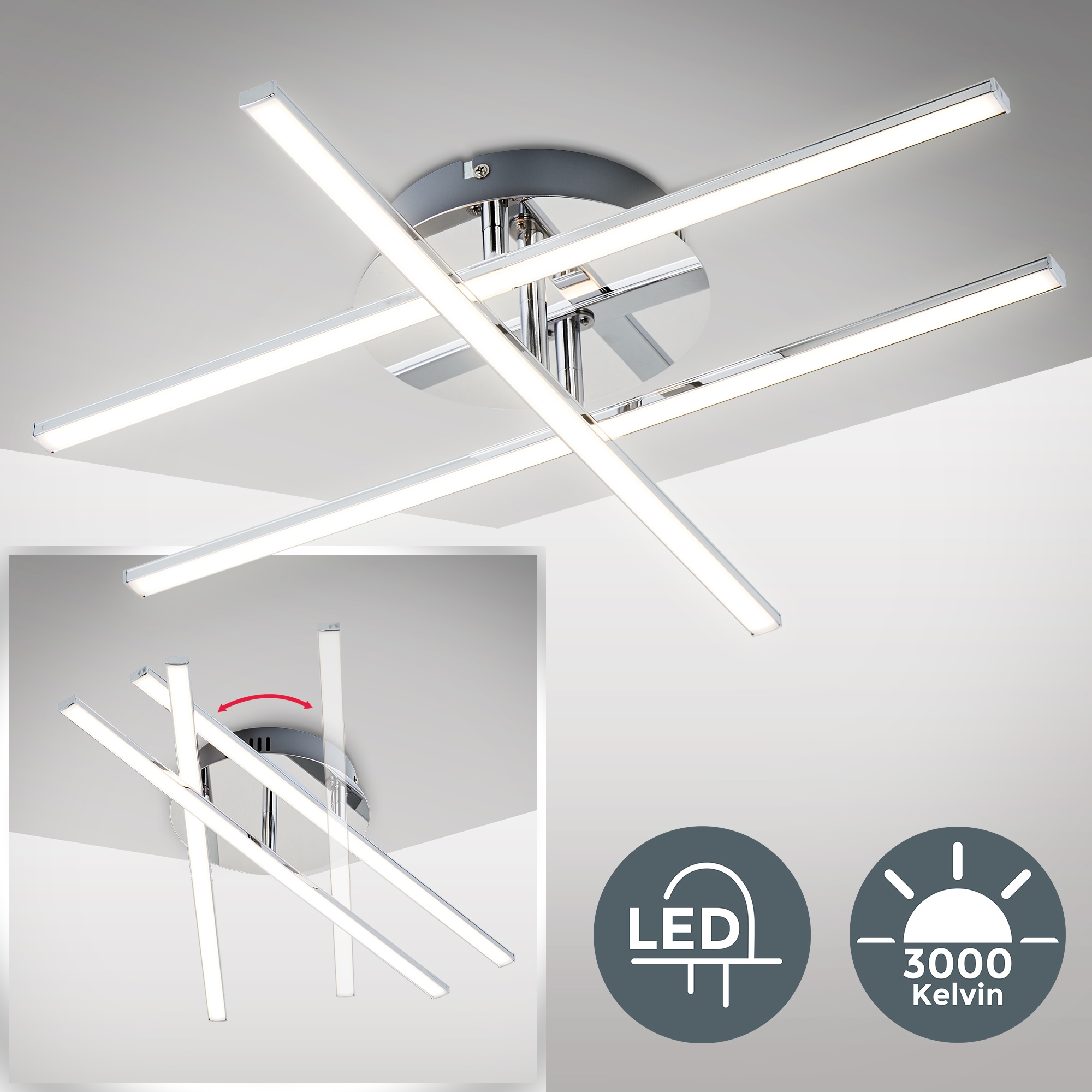 B.K.Licht LED Deckenleuchte, 1 flammig, Leuchtmittel LED-Board | LED fest integriert, LED Design Decken-Lampe modern Wohnzimmer chrom inkl. 12,5W 1150lm