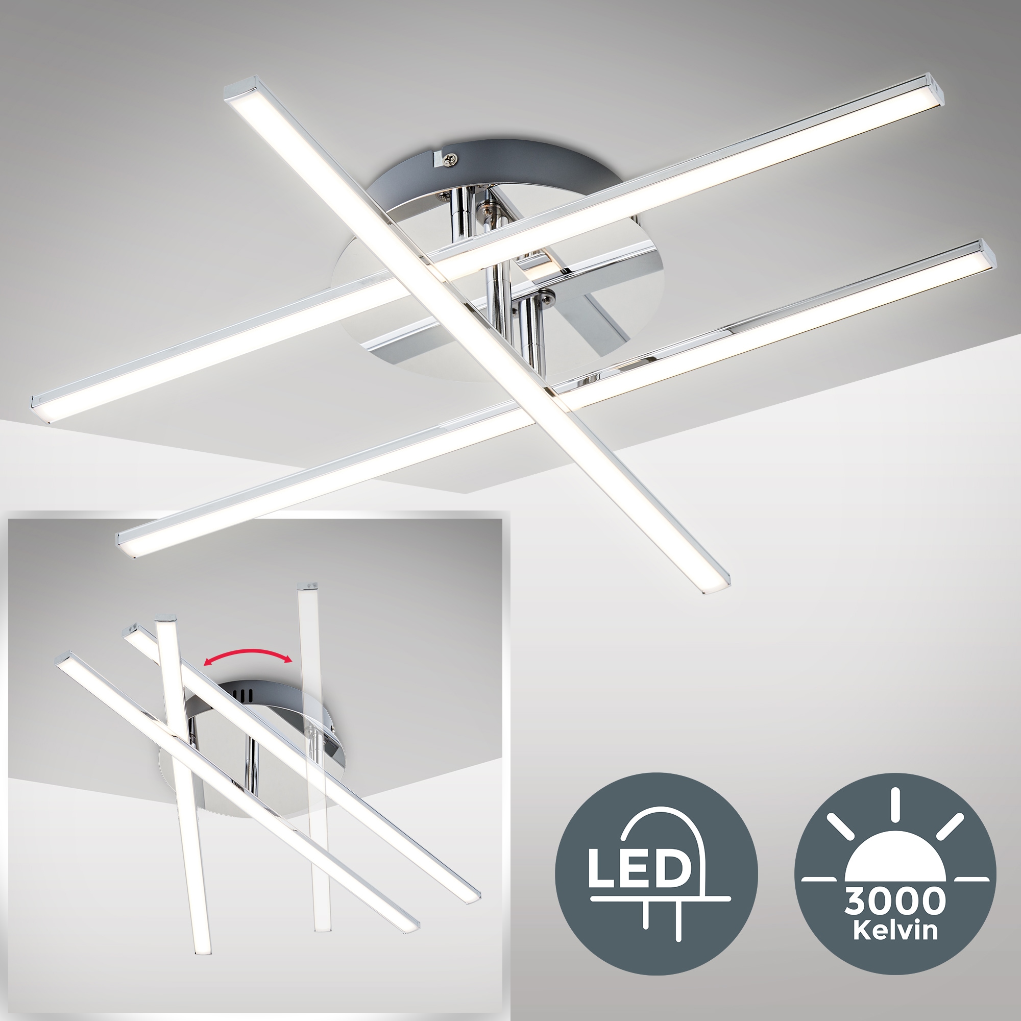 12,5W LED 1 modern inkl. Design | B.K.Licht BAUR chrom Deckenleuchte, flammig-flammig, 1150lm LED Decken-Lampe Wohnzimmer