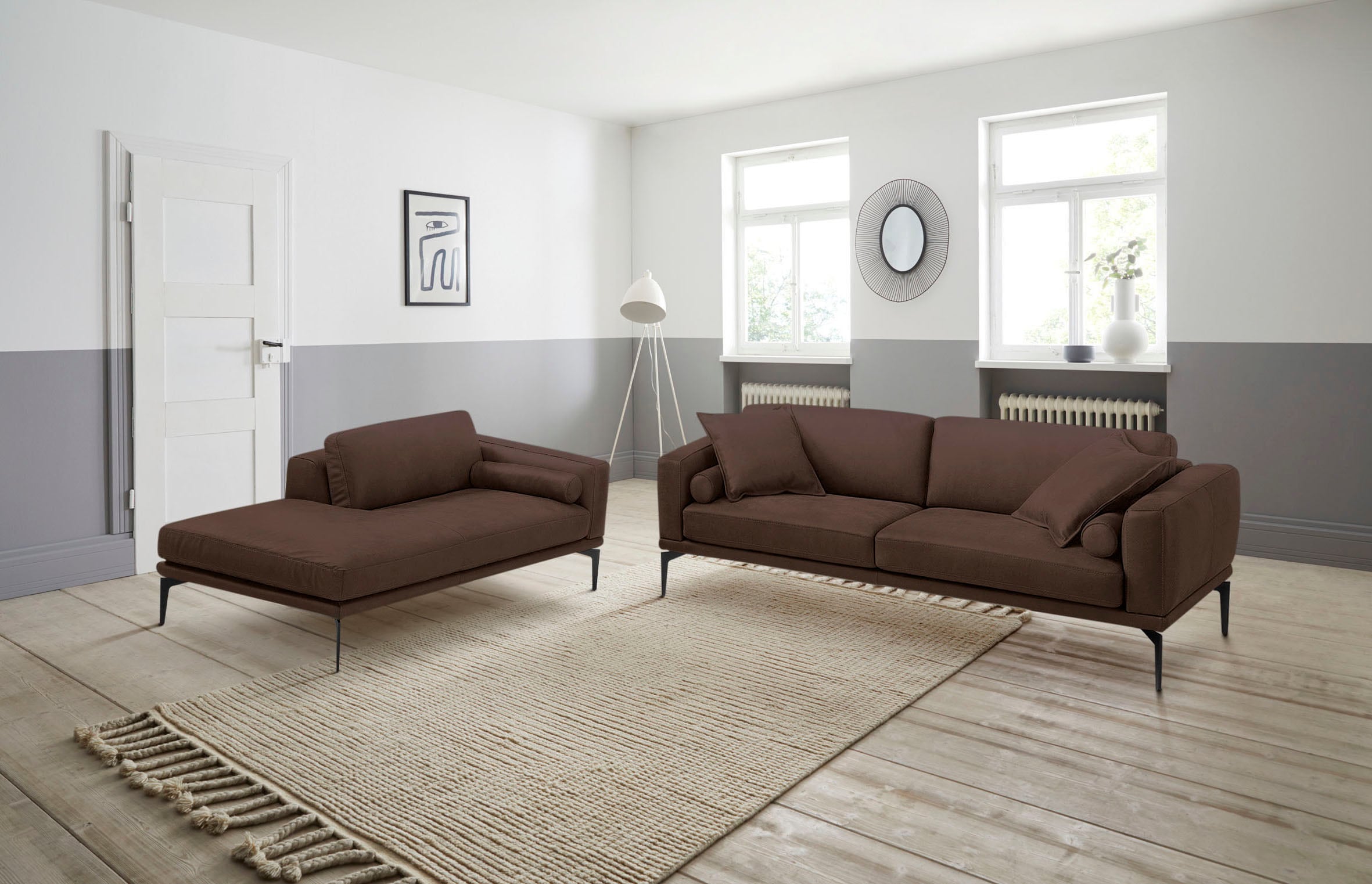Egoitaliano Polstergarnitur "Masu, Design trifft sensationellen Sitzkomfort" Set besteht aus 2,5-Sitzer, freistehende Ottomane und 3 Rollkissen