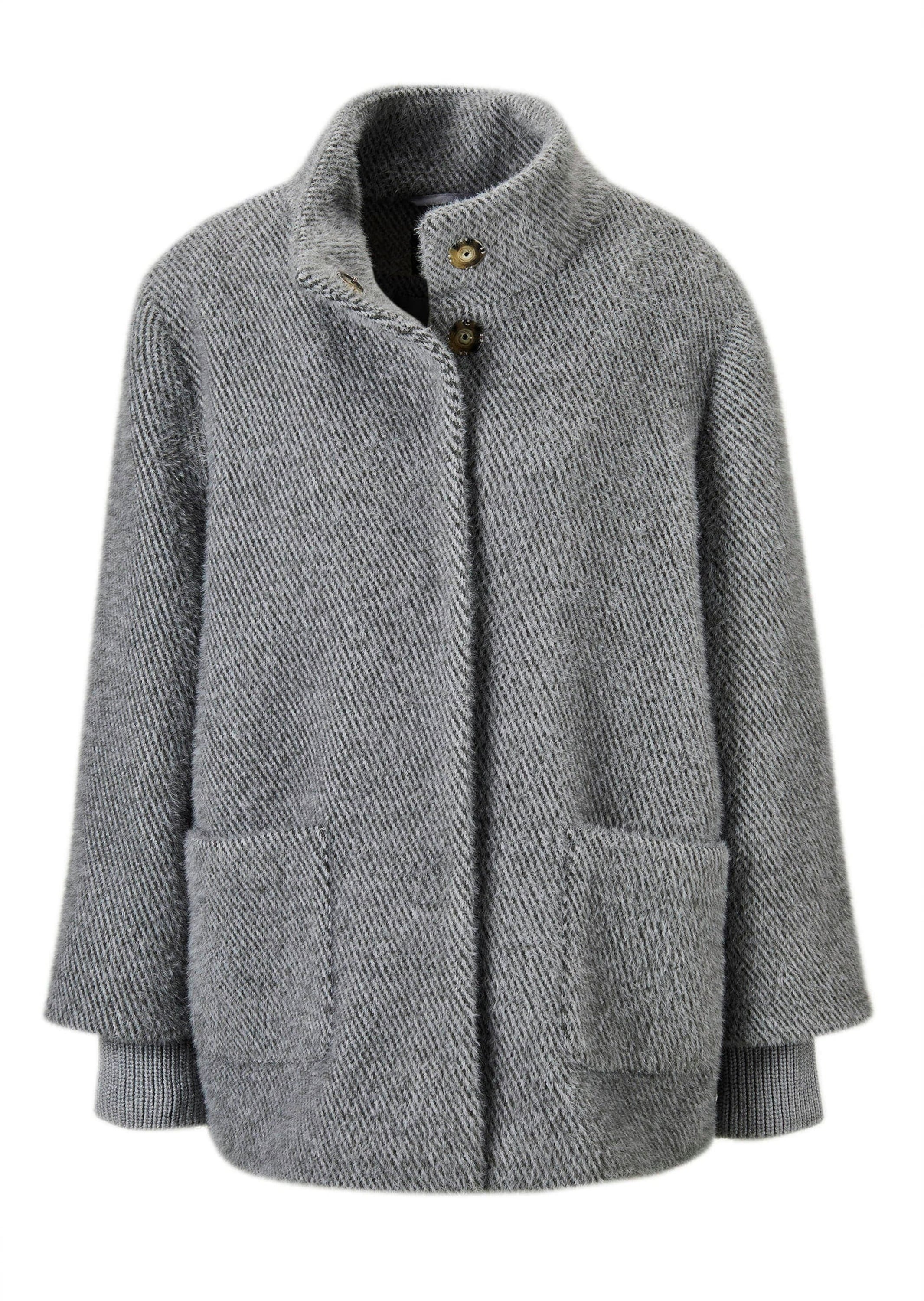 GOLDNER Damen Kurzjacke "Modische Jacke mit Strickbündchen", grau, Gr. 46, Obermaterial: 65% Polyamid PA. 35% Polyester PES., Jacken