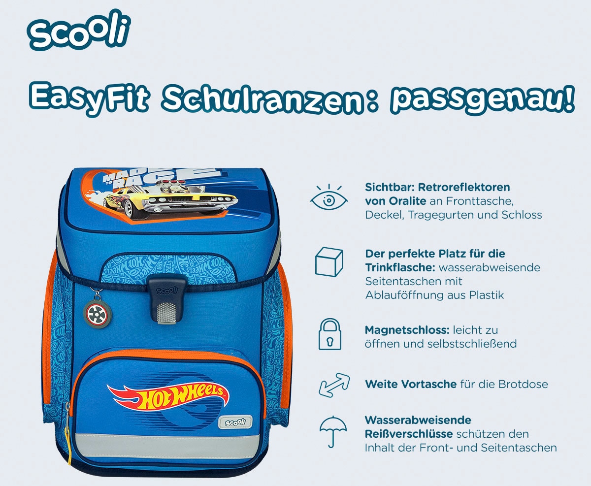 Scooli Schulranzen »EasyFit, Hot Wheels«, Reflektoren