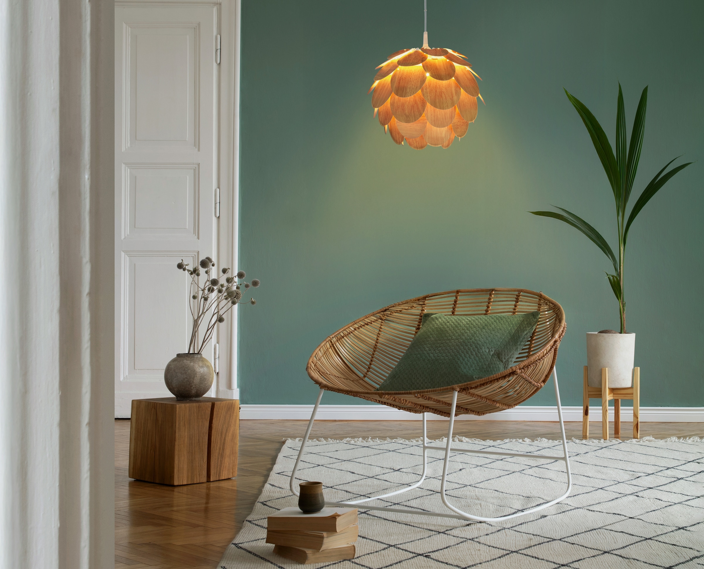 näve Pendelleuchte »Foglia« E27 1 Stk. exkl. 1x E27, blütenform, naturfarben, D: 40cm, Pendel weiß 70cm