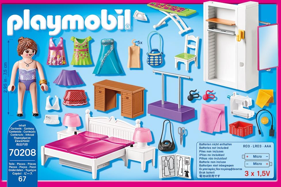 Playmobil® Konstruktions-Spielset »Schlafzimmer mit Nähecke (70208), Dollhouse«, (67 St.), Made in Germany