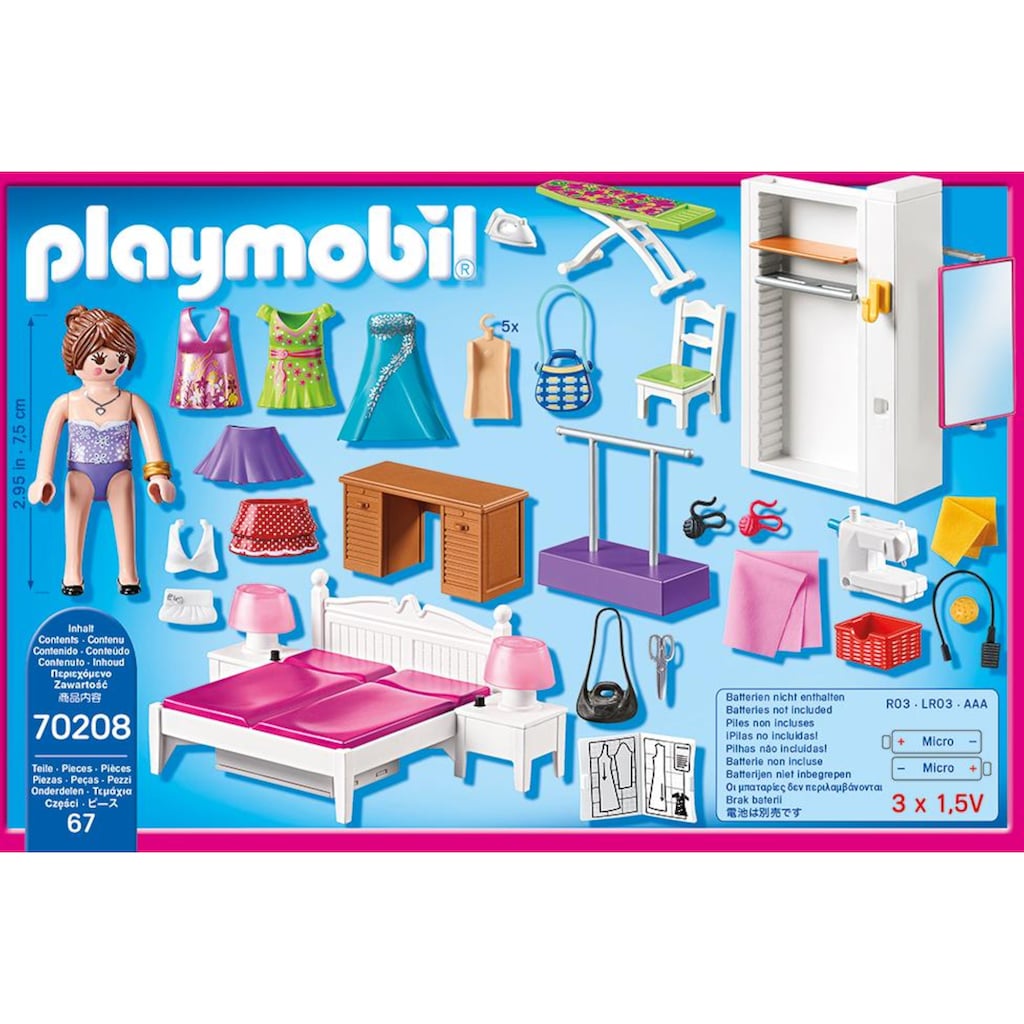 Playmobil® Konstruktions-Spielset »Schlafzimmer mit Nähecke (70208), Dollhouse«, (67 St.)