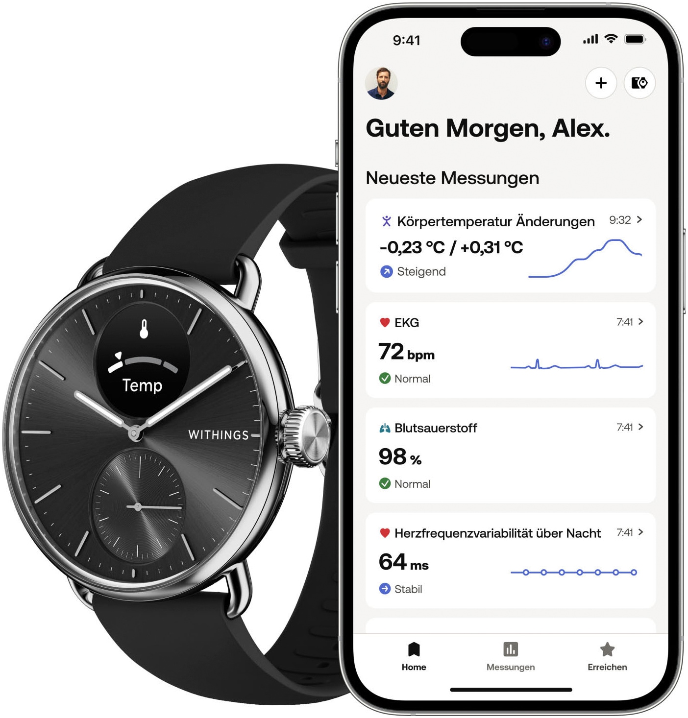 Withings Smartwatch »ScanWatch 2 38mm«, HealthSense OS,)