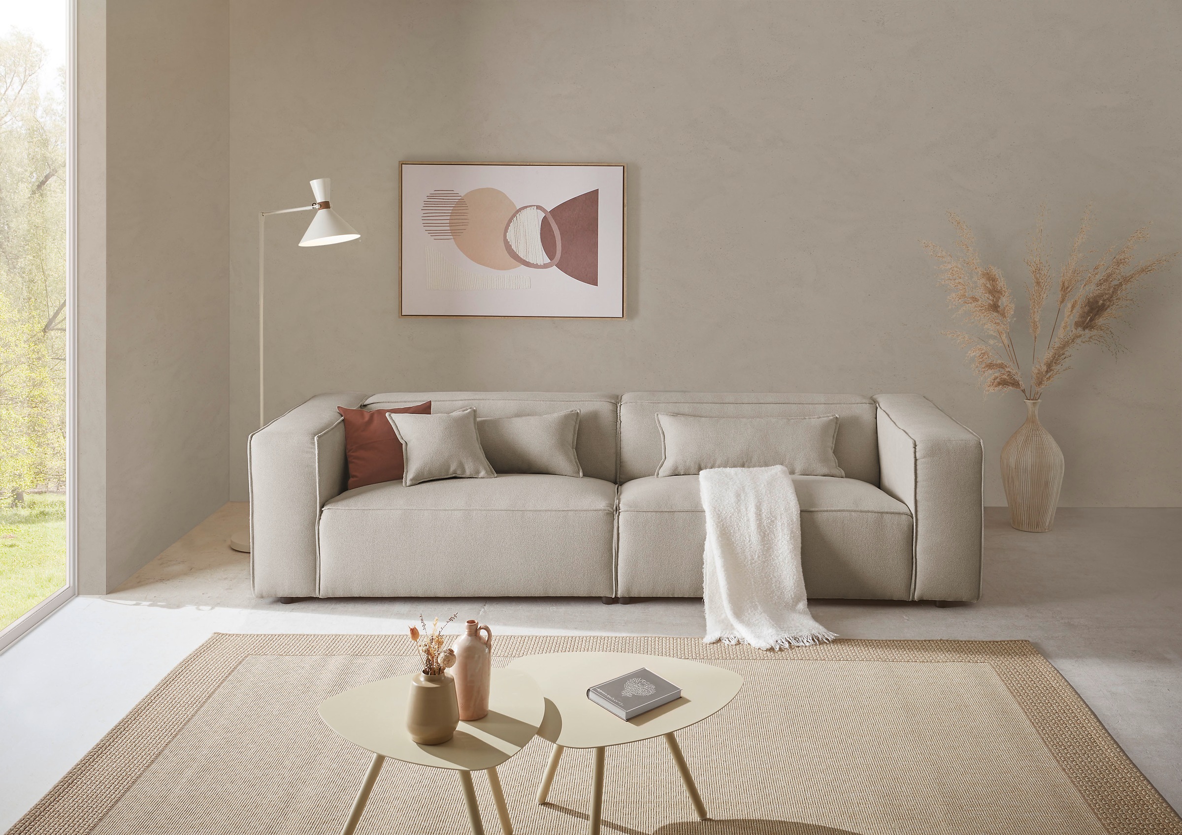 LeGer Home by Lena Gercke 3-Sitzer »PIARA, Couch mit Kedernaht, Sofa in Cord oder Leinenoptik«, schwarze Füße, bequemer Sitzkomfort