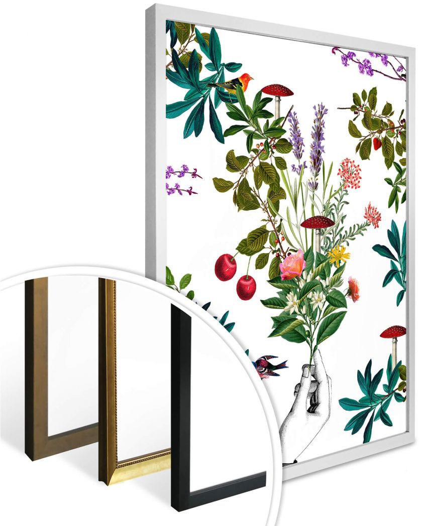 Wall-Art Poster »Botanical Weiß Blumenstrauß«, Schriftzug, (1 St.), Poster ohne Bilderrahmen