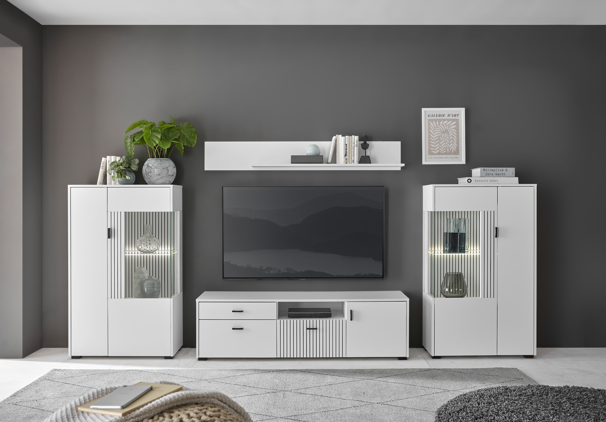 INOSIGN Wohnwand "HUDSON" Set, 4 Stk. tlg. mit moderner Rillenoptik, Griffe günstig online kaufen