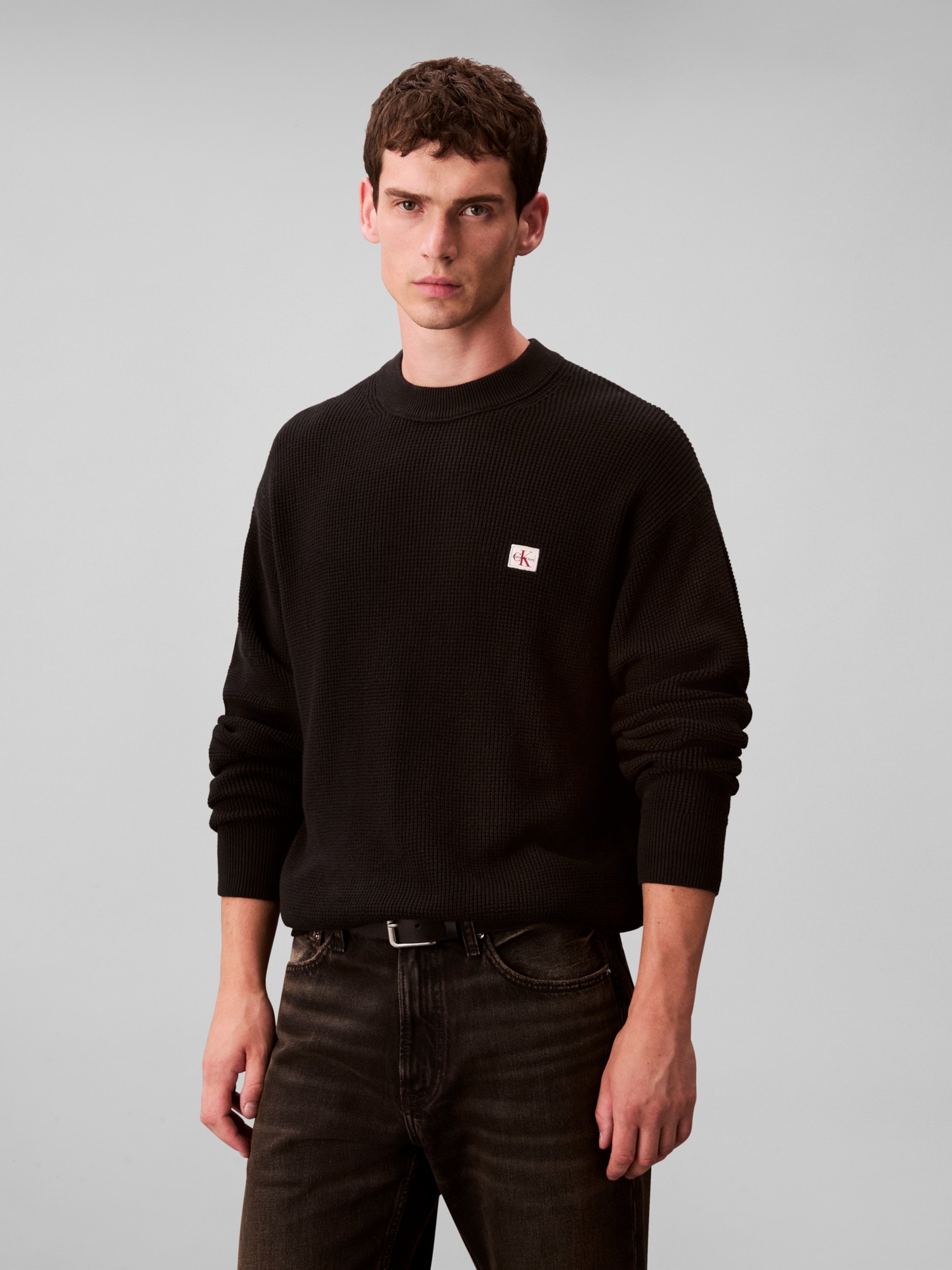 Calvin Klein Jeans Rundhalspullover "LS EZ COTTON WAFFLE CRWNK SWTR 9", Run günstig online kaufen