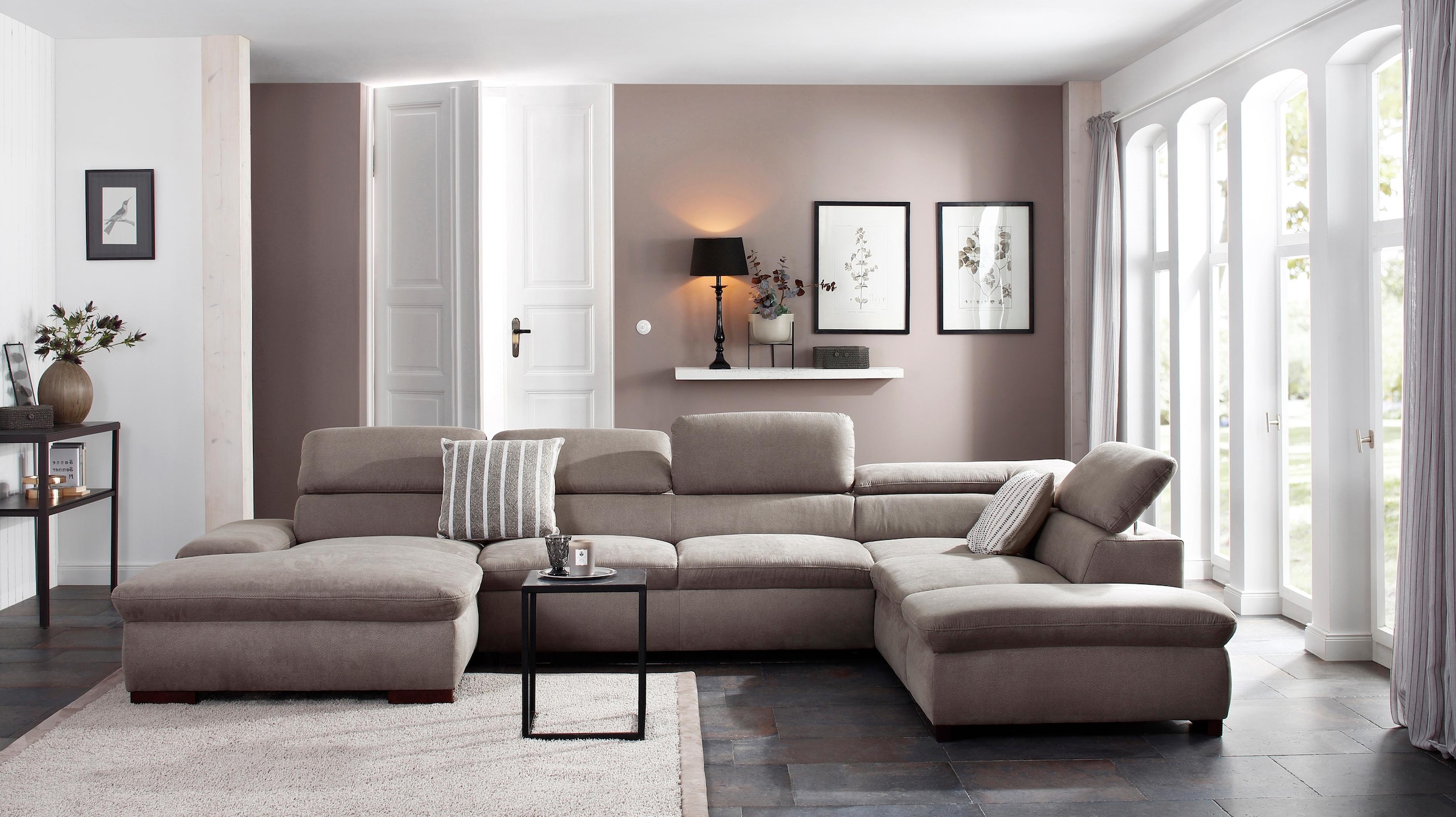 OTTO home Wohnlandschaft "Alberto U-Form, B: 350 cm, mit Kopfteilverstellung, XXL-Sofa" mit Schlaffunktion, Couch mit Lederoption