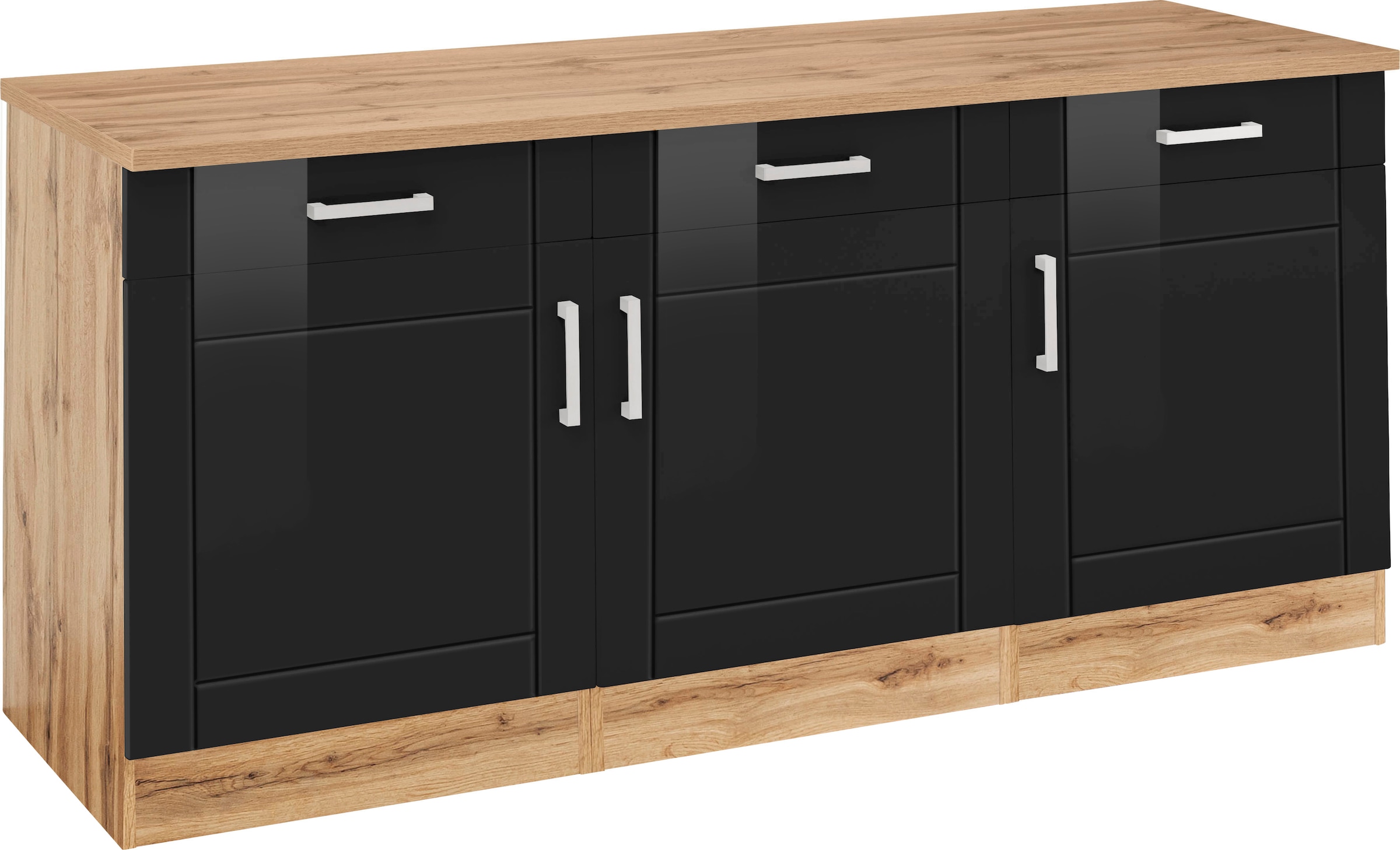 KOCHSTATION Unterschrank "KS-Tinnum", 180 cm breit, Metallgriffe, MDF Fronten, 3 Schubkästen, 3 Türen