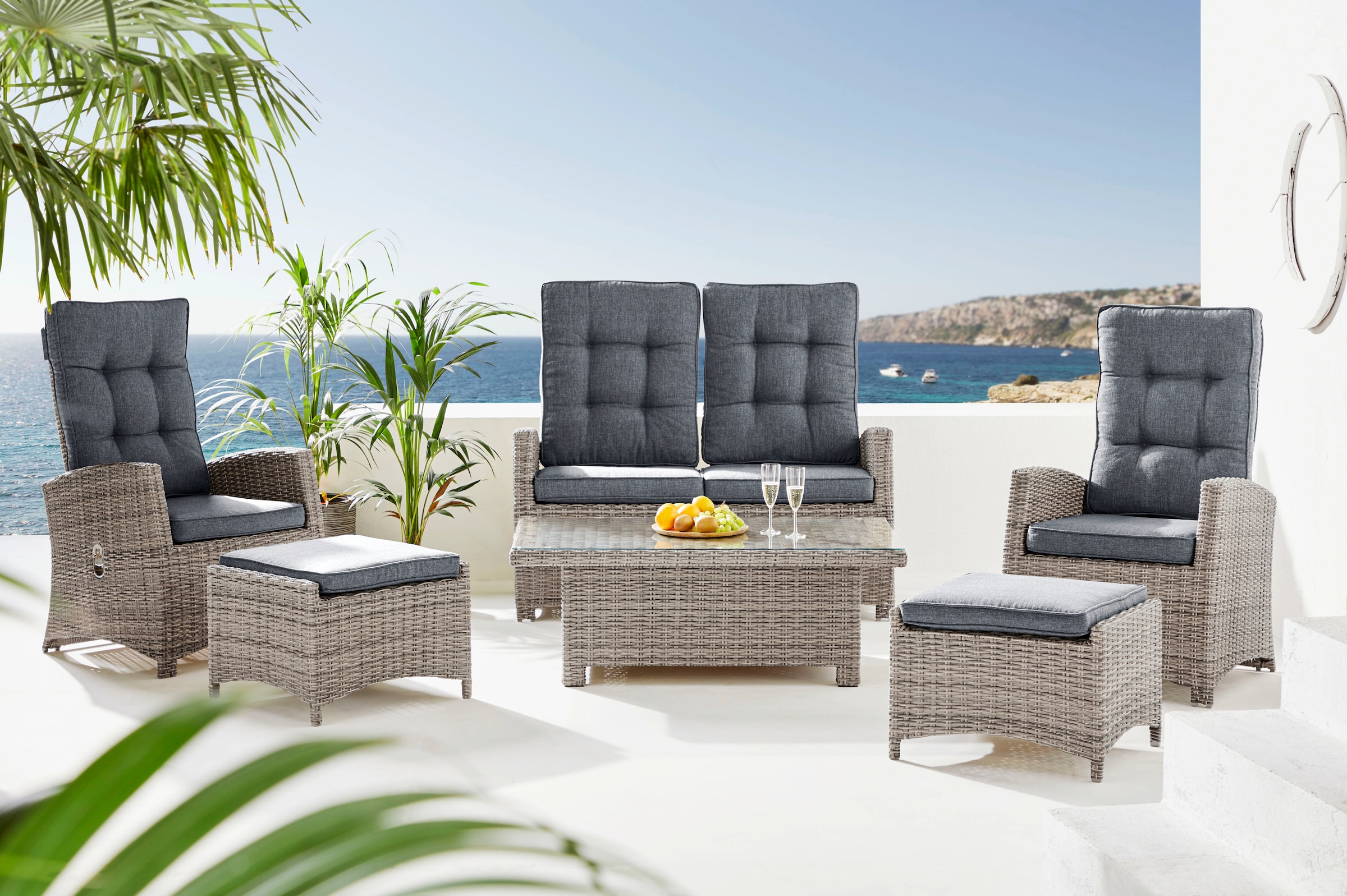 KONIFERA Gartenlounge-Set "Monaco" Set, 2x Sessel, 1x2er Sofa, 2x Hocker, 1 günstig online kaufen