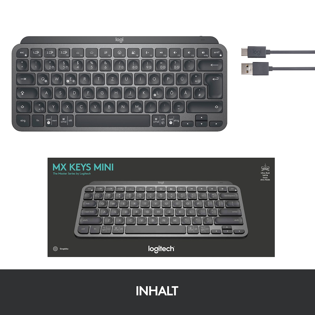 Logitech Wireless-Tastatur »MX Keys Mini Kabellose Tastatur«, (Multimedia-Tasten-Fn-Tasten)