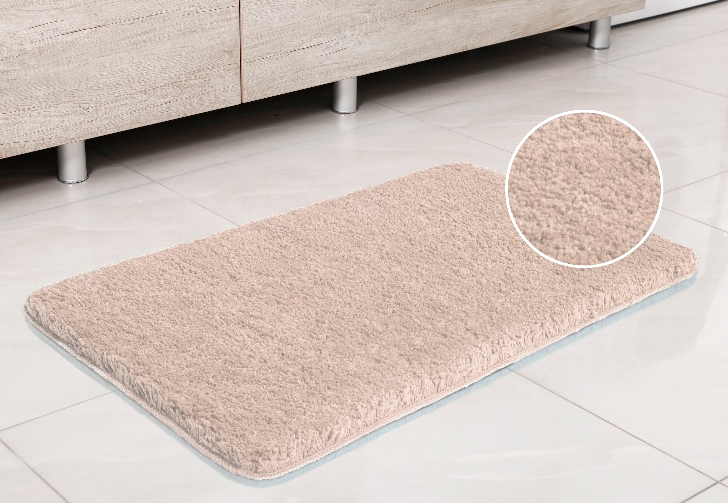 my home Badematte »Sanremo, Badvorleger, Badezimmer Teppich, sehr weich«, rutschhemmend beschichtet, fußbodenheizungsgeeignet-schnell trocknend, Badteppich, unifarben, rechteckig, rund & als 3-tlg. Set erhältlich
