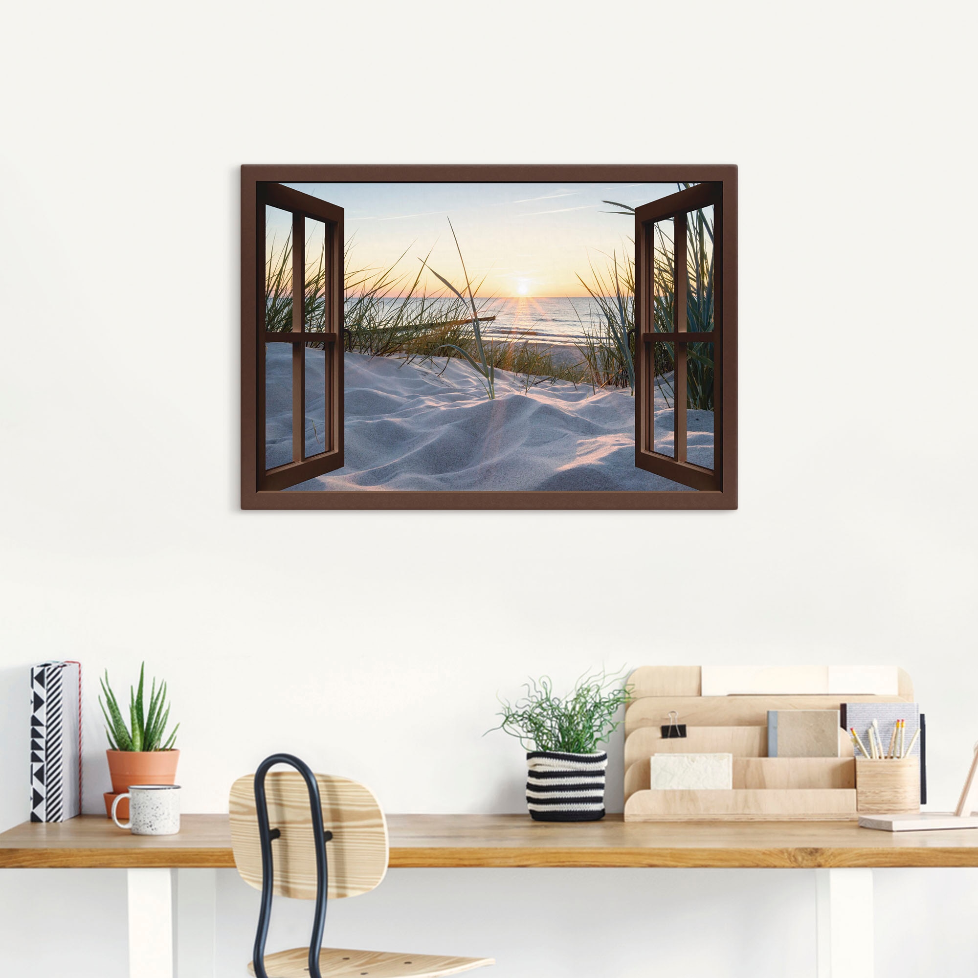Artland Wandbild »Ostseestrand durchs Fenster«, Meer Bilder, (1 St.), als Alubild, Outdoorbild, Leinwandbild, Wandaufkleber, versch. Größen