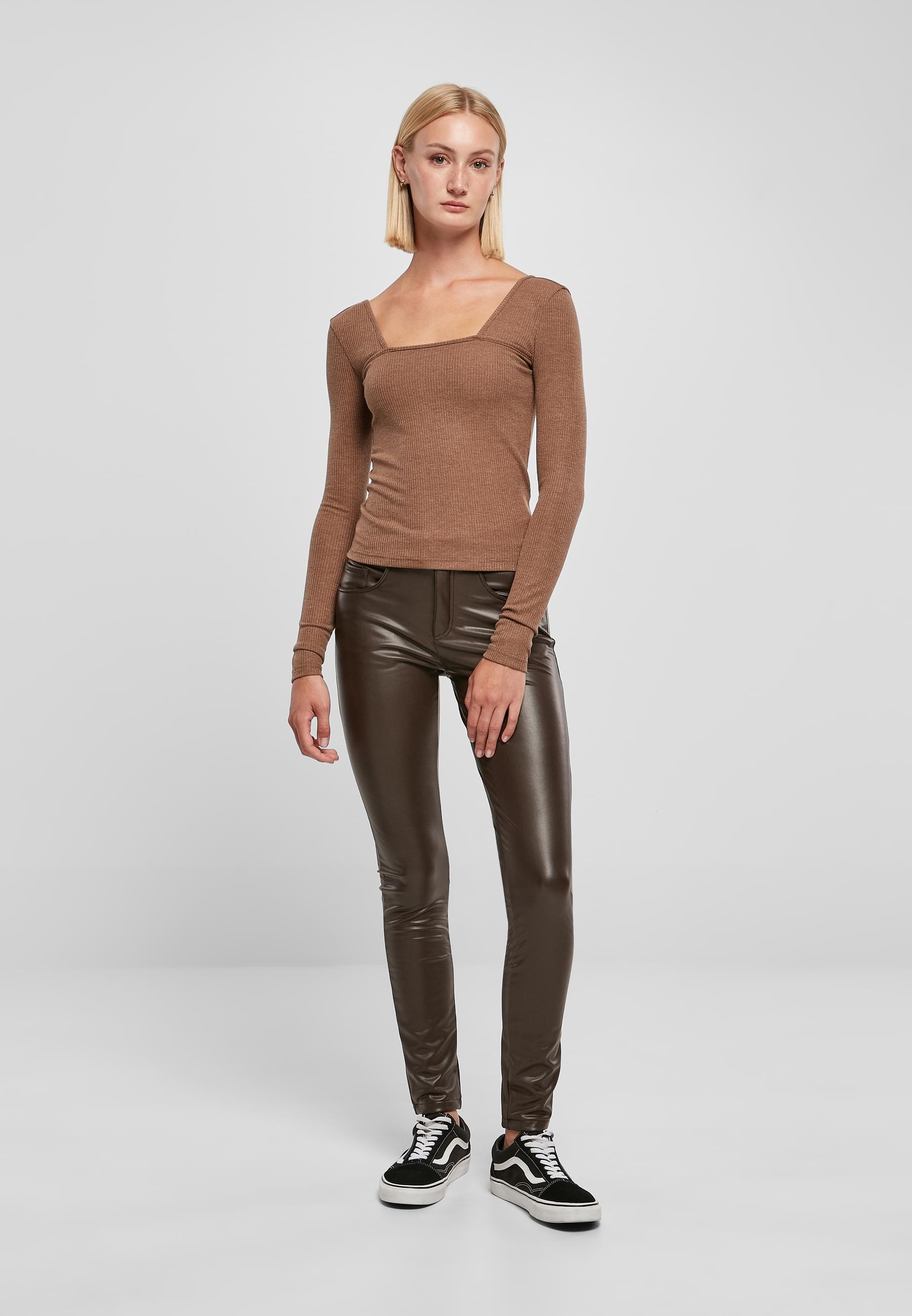 URBAN CLASSICS Longsleeve »Urban Classics Damen Ladies Rib Squared Neckline Longsleeve«, (1 tlg.)