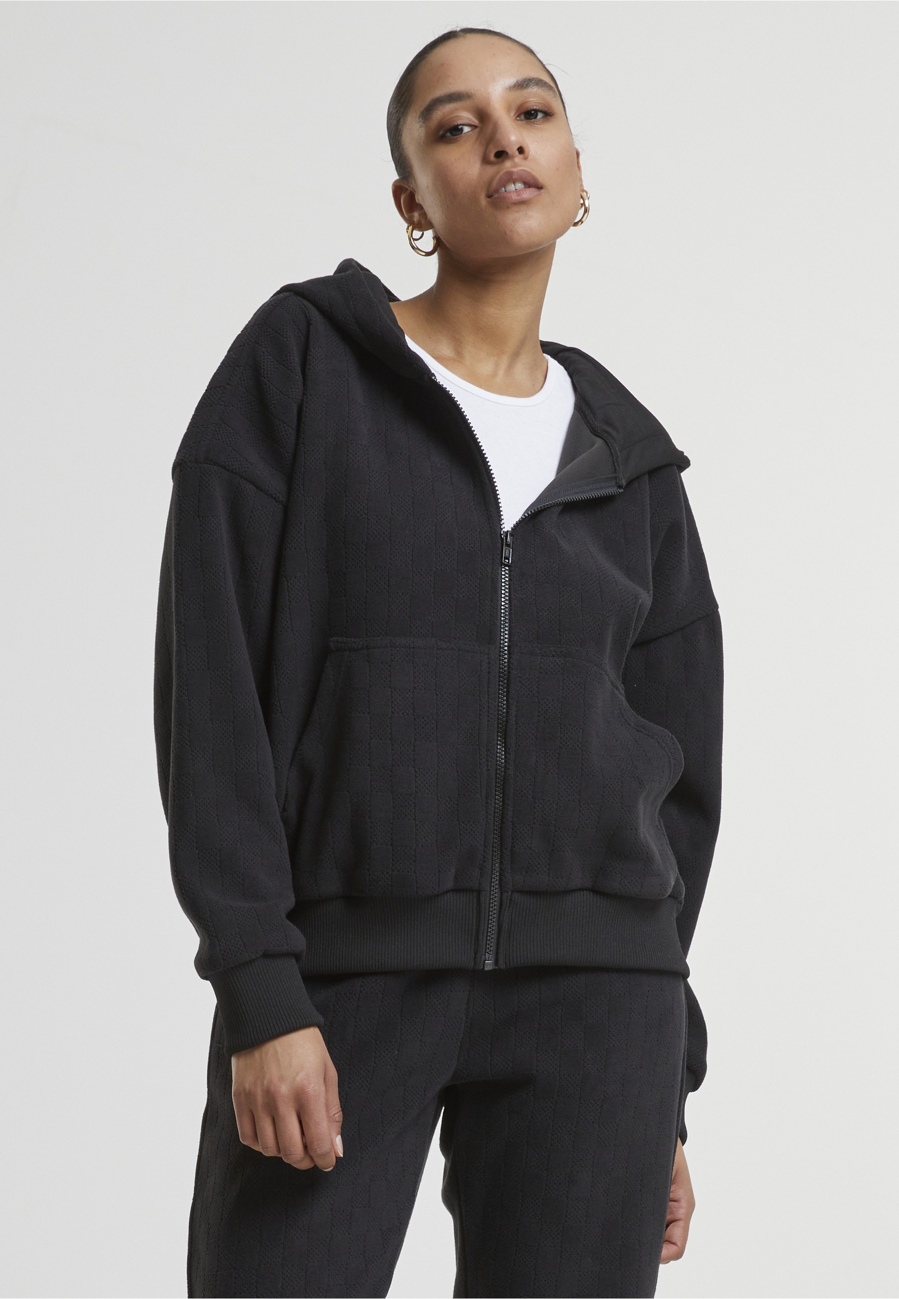 URBAN CLASSICS Sweatjacke »Urban Classics Ladies Jacquard Velvet Oversized Zip Hoody«