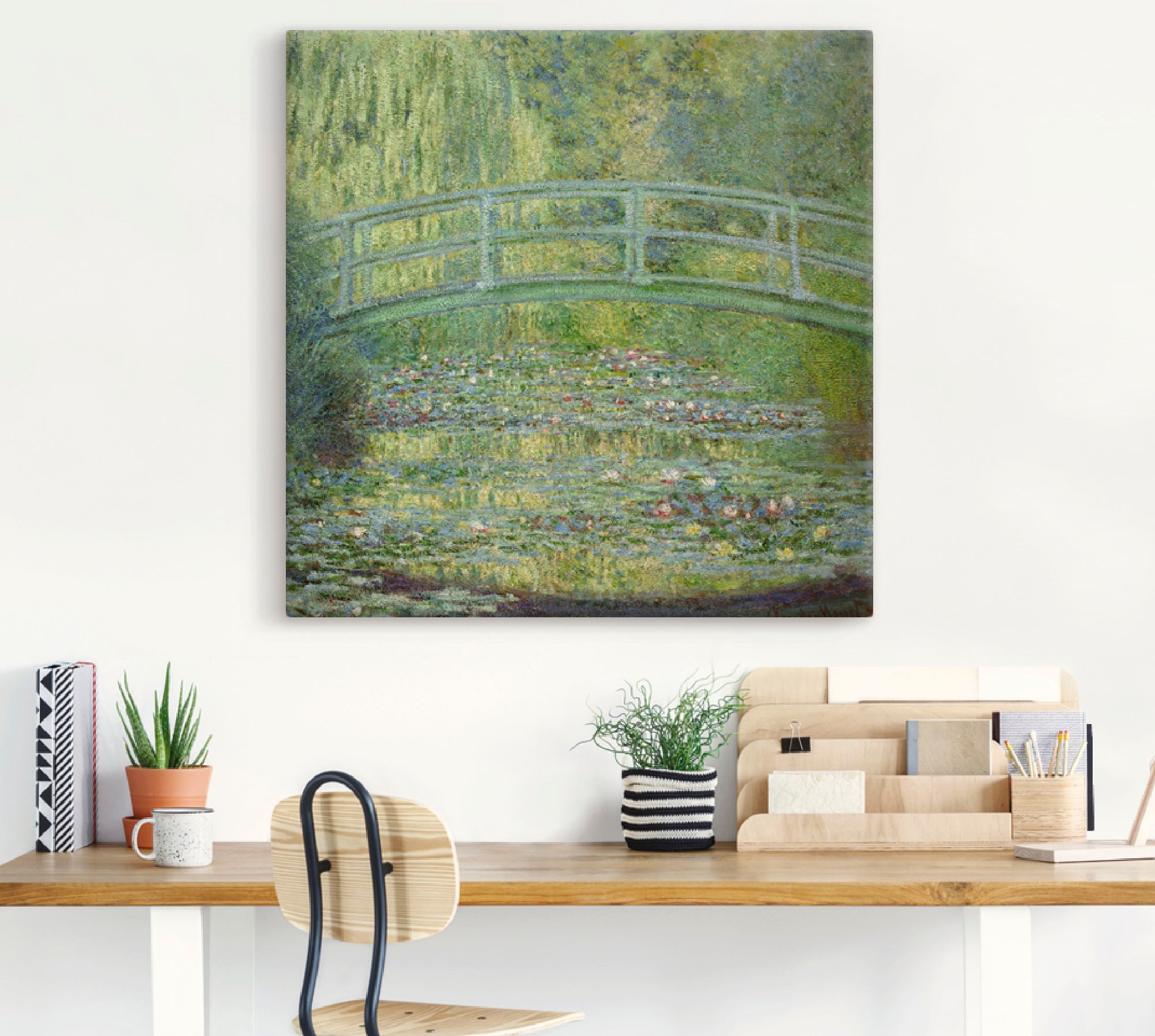 Artland Leinwandbild "Seerosenteich und japanische Brücke." Gewässer 1 Stk. günstig online kaufen