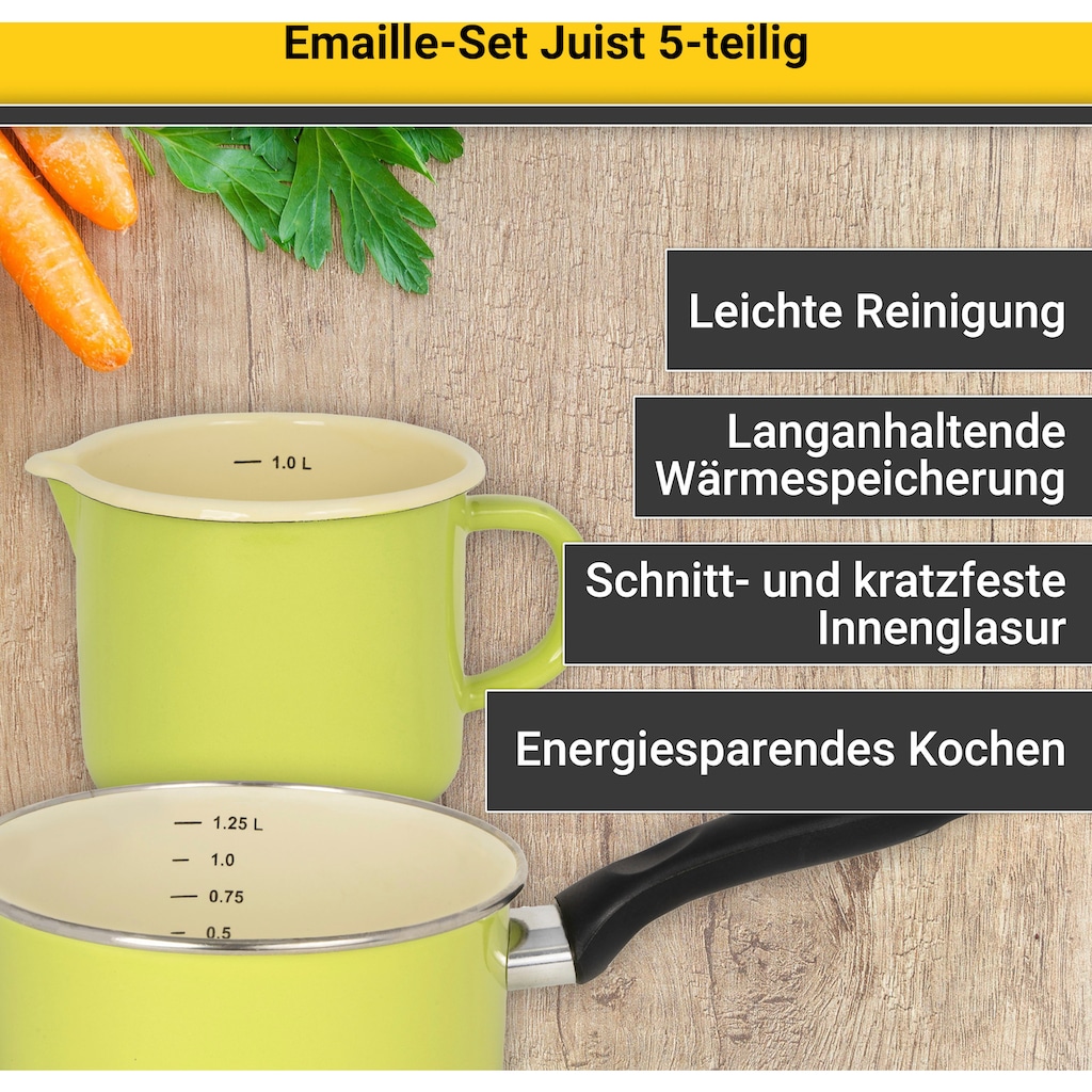 Krüger Topf-Set »Juist«, Emaille, (Set, 8 tlg., Fleischtopf 16/20/24 cm, Milchtopf 12 cm, Stieltopf 16 cm)