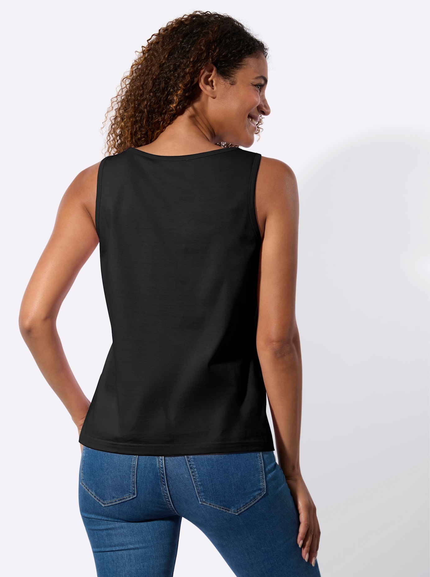 Shirttop CASUAL LOOKS, Damen, Gr. 48, schwarz, ecru, 100% Baumwolle, unifarben, Rundhals, Tops Shirttop 2