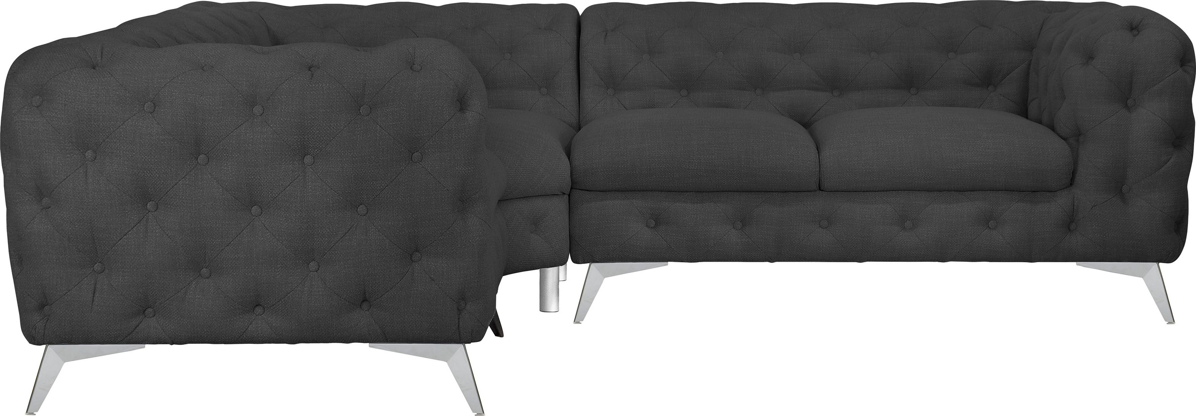 Leonique Chesterfield-Sofa »Ecksofa GLYNIS L-Form mit Wellenunterfederung, Maße B/T/H 264/264/75cm«, aufwändige Knopfheftung, moderne Chesterfield Optik, Fußfarbe wählbar